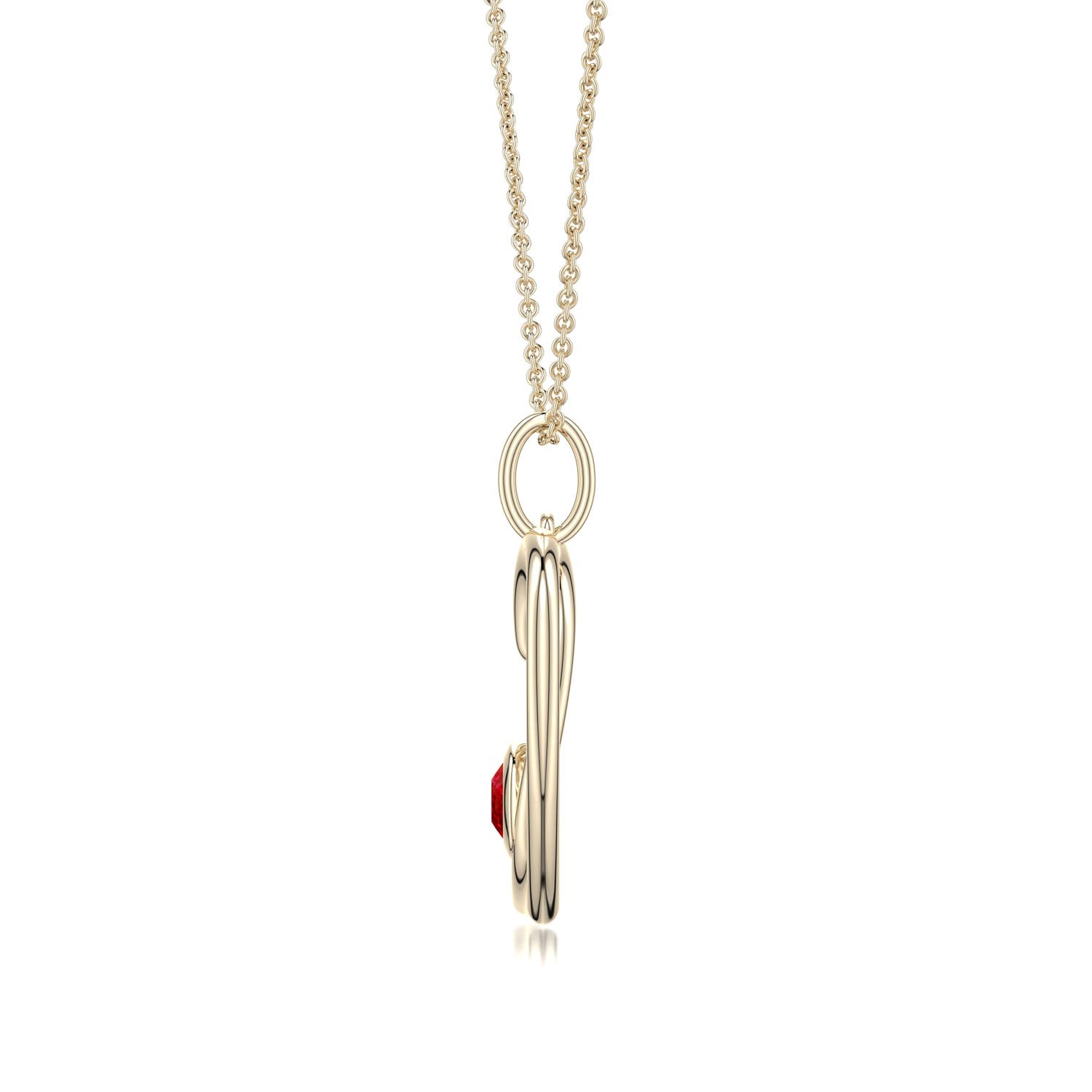 4mm AAA Ruby Asymmetrical Open Heart Pendant in Yellow Gold
