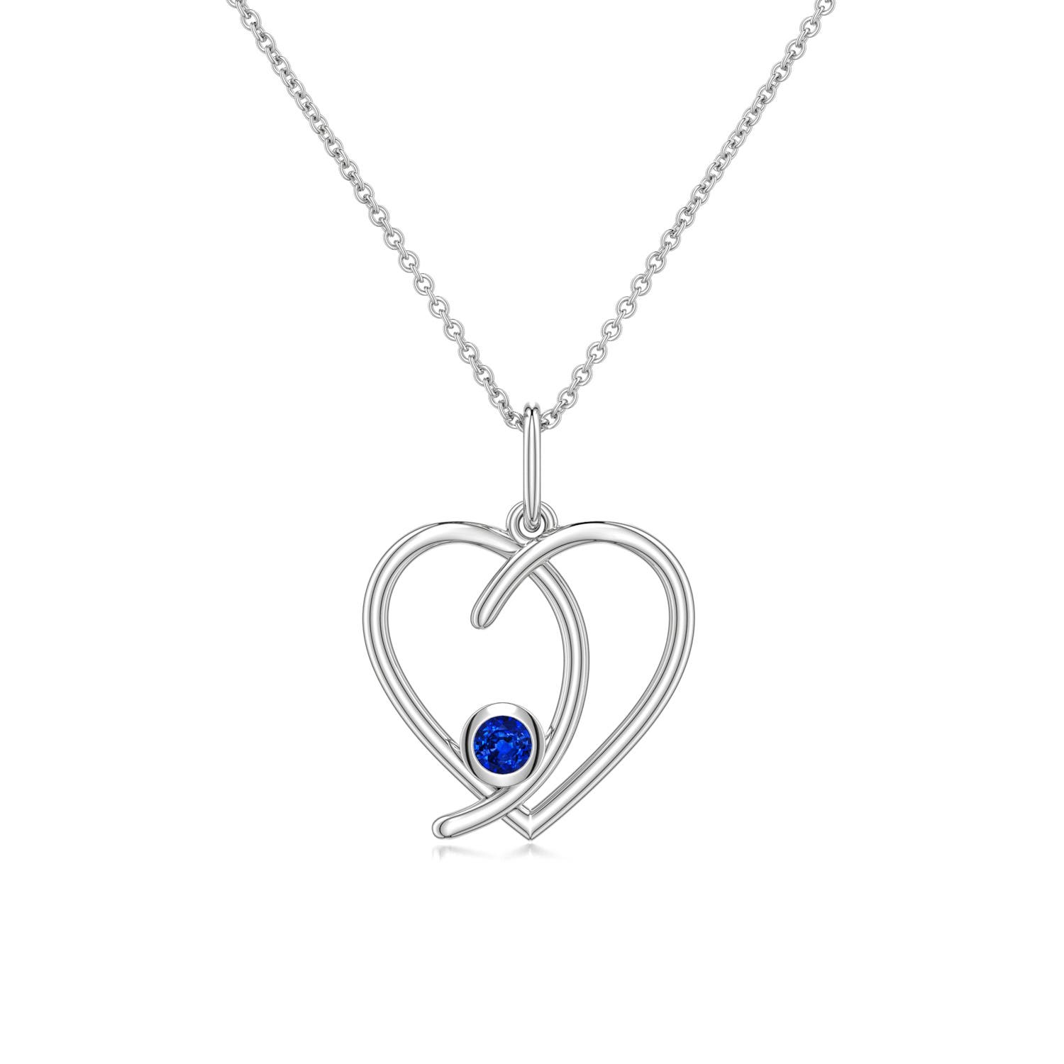 3mm AAAA Blue Sapphire Asymmetrical Open Heart Pendant in White Gold