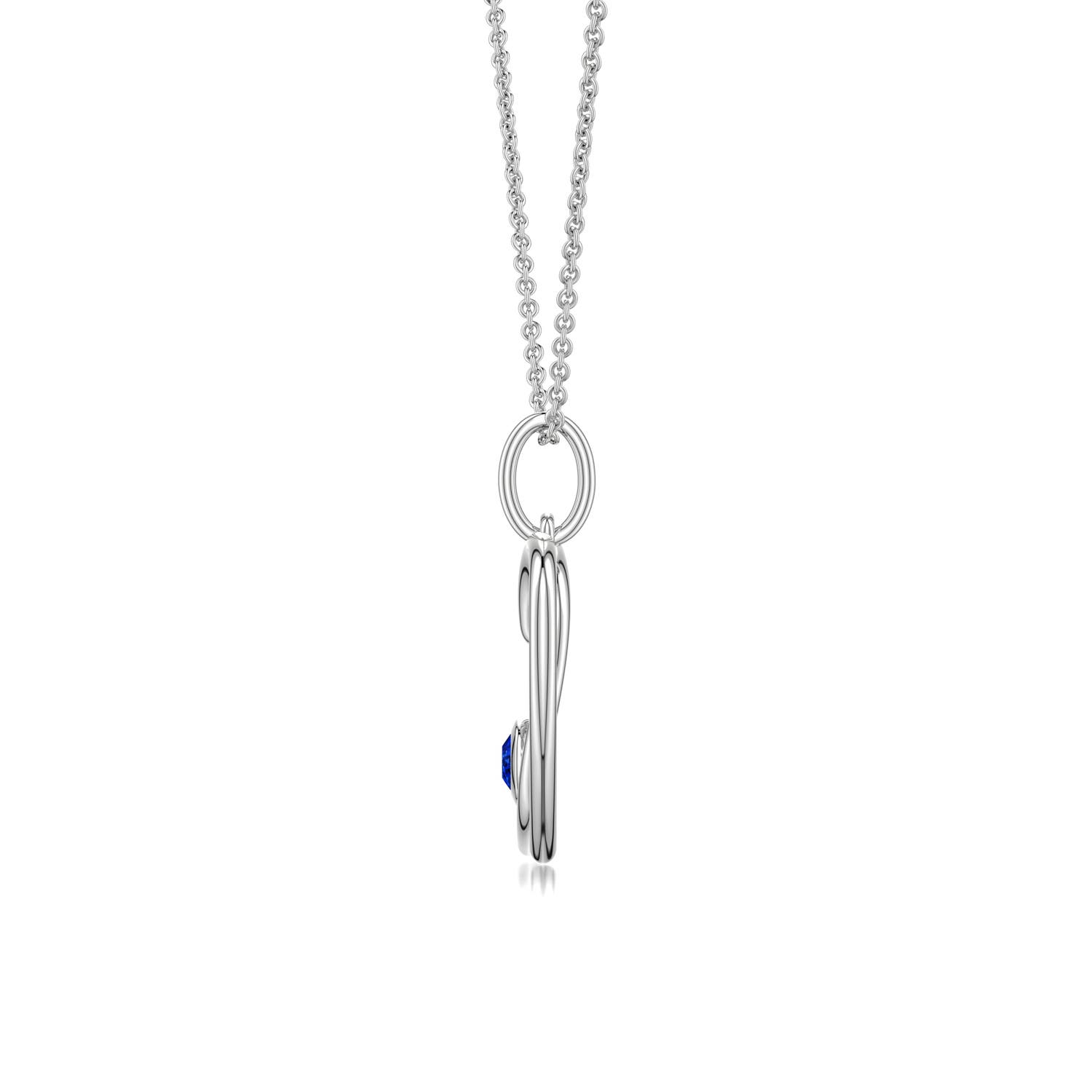 3mm AAAA Blue Sapphire Asymmetrical Open Heart Pendant in White Gold