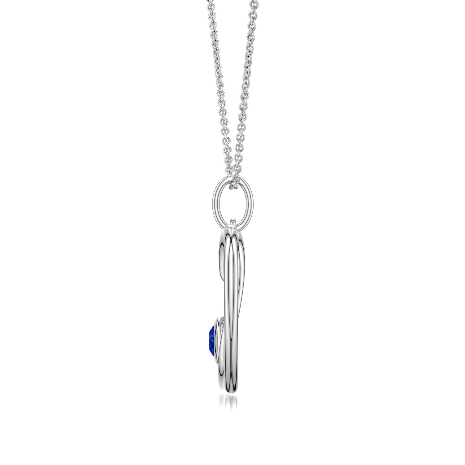 4mm AAAA Blue Sapphire Asymmetrical Open Heart Pendant in White Gold