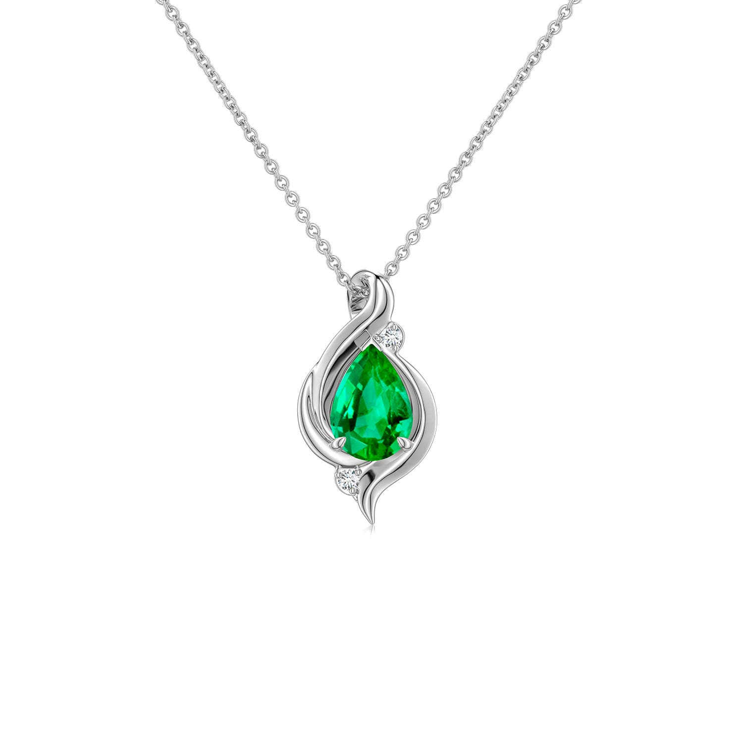 6x4mm AAA Shell Style Pear Emerald Infinity Pendant in White Gold