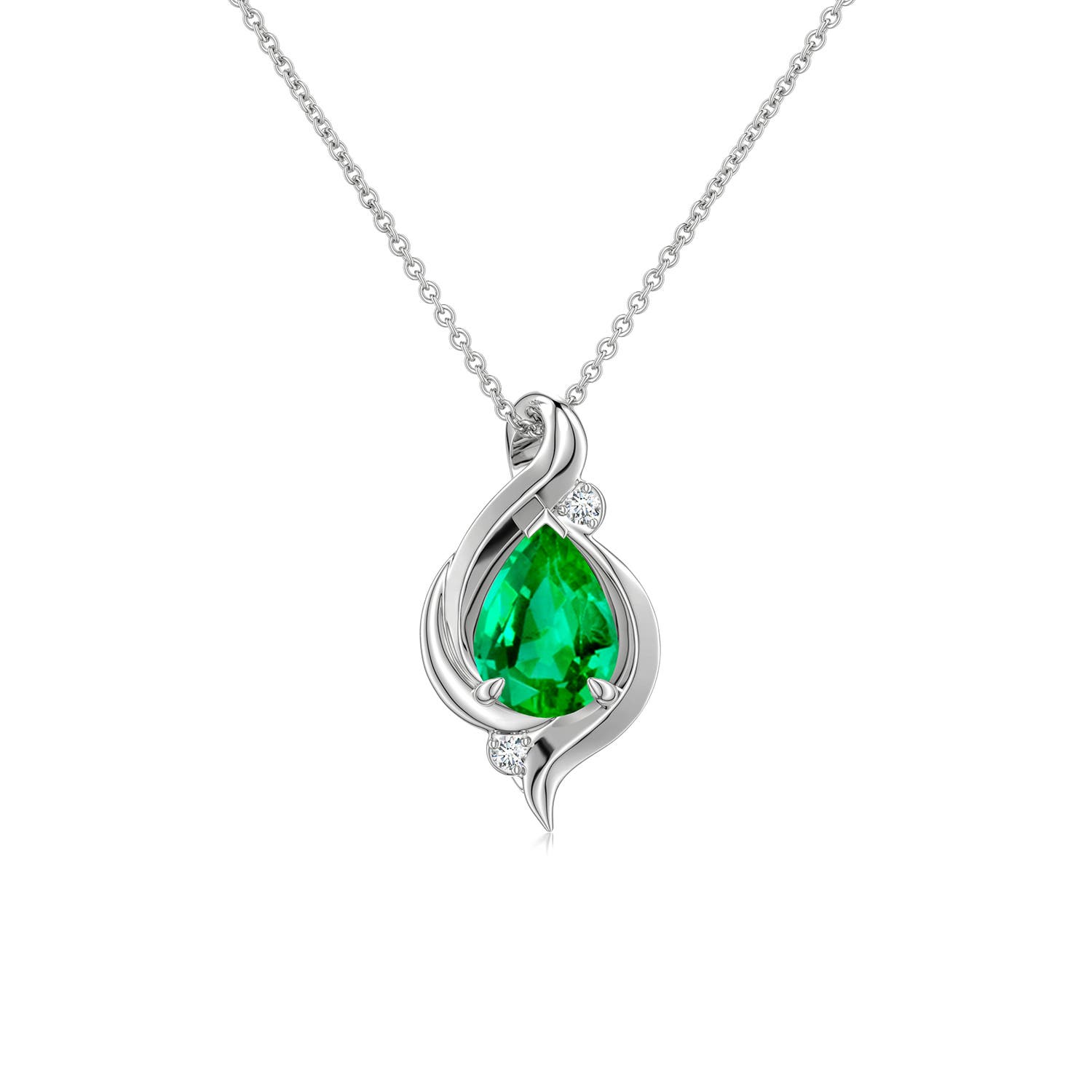 7x5mm AAA Shell Style Pear Emerald Infinity Pendant in P950 Platinum