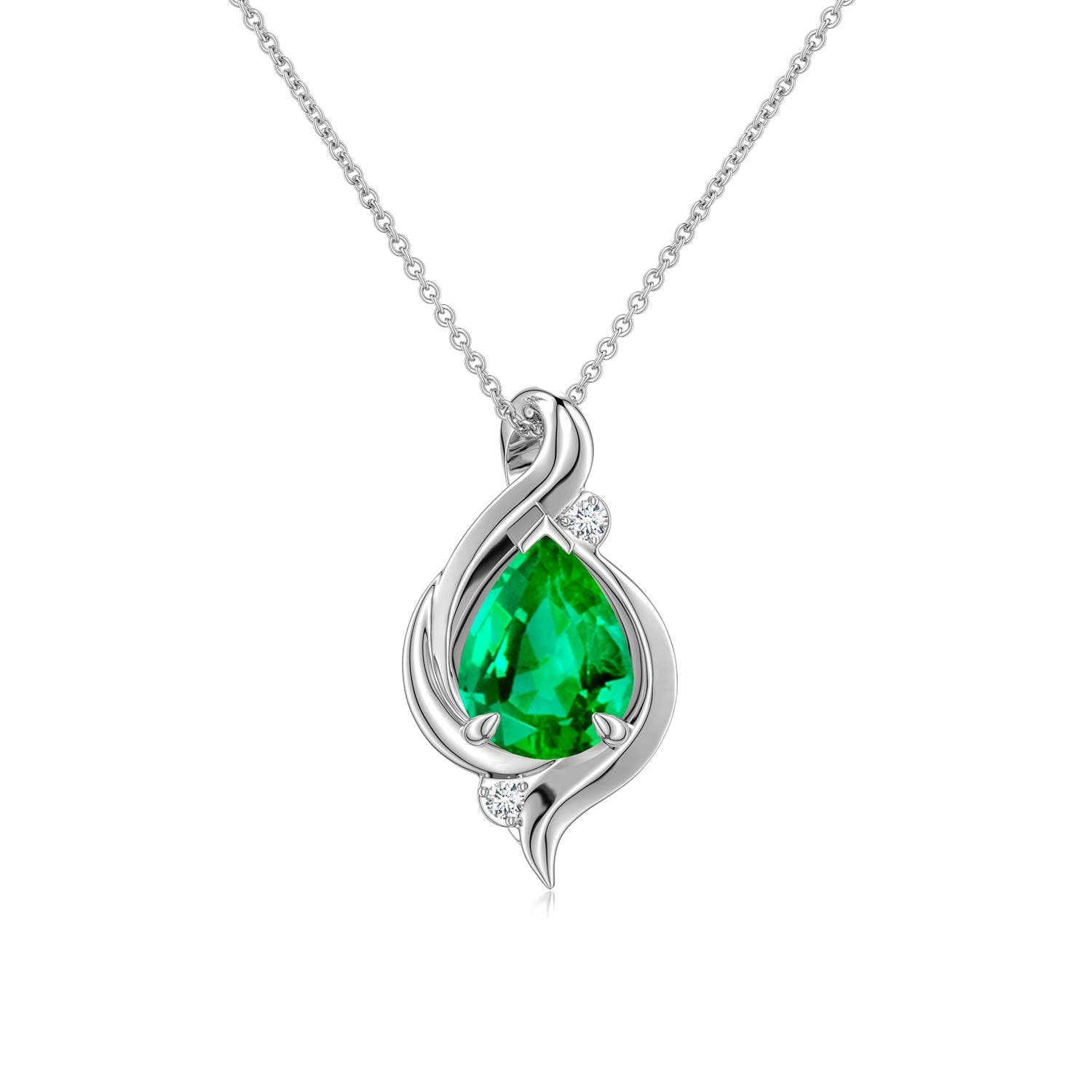 8x6mm AAA Shell Style Pear Emerald Infinity Pendant in White Gold