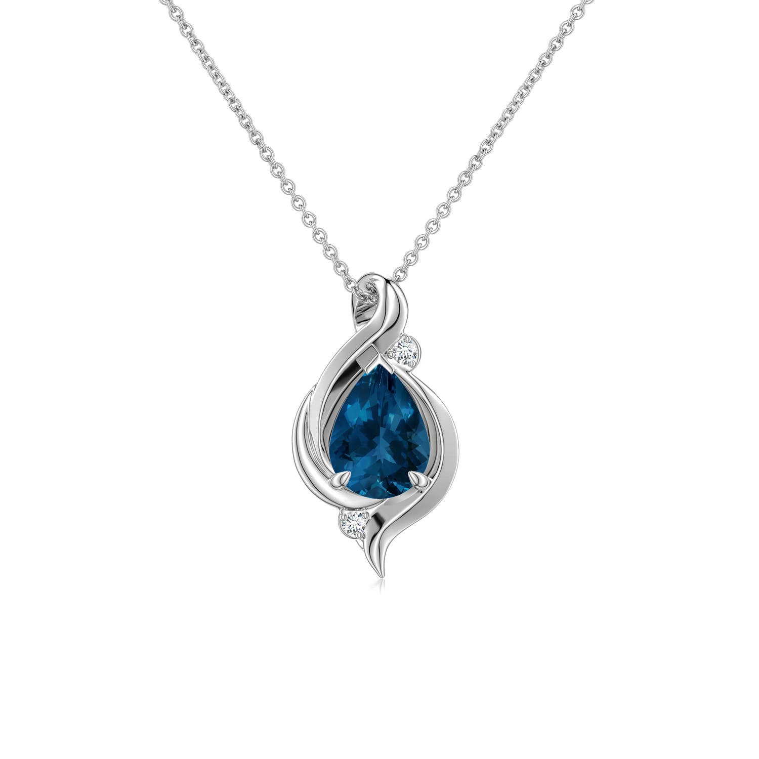 7x5mm AAA Shell Style Pear London Blue Topaz Infinity Pendant in White Gold - main