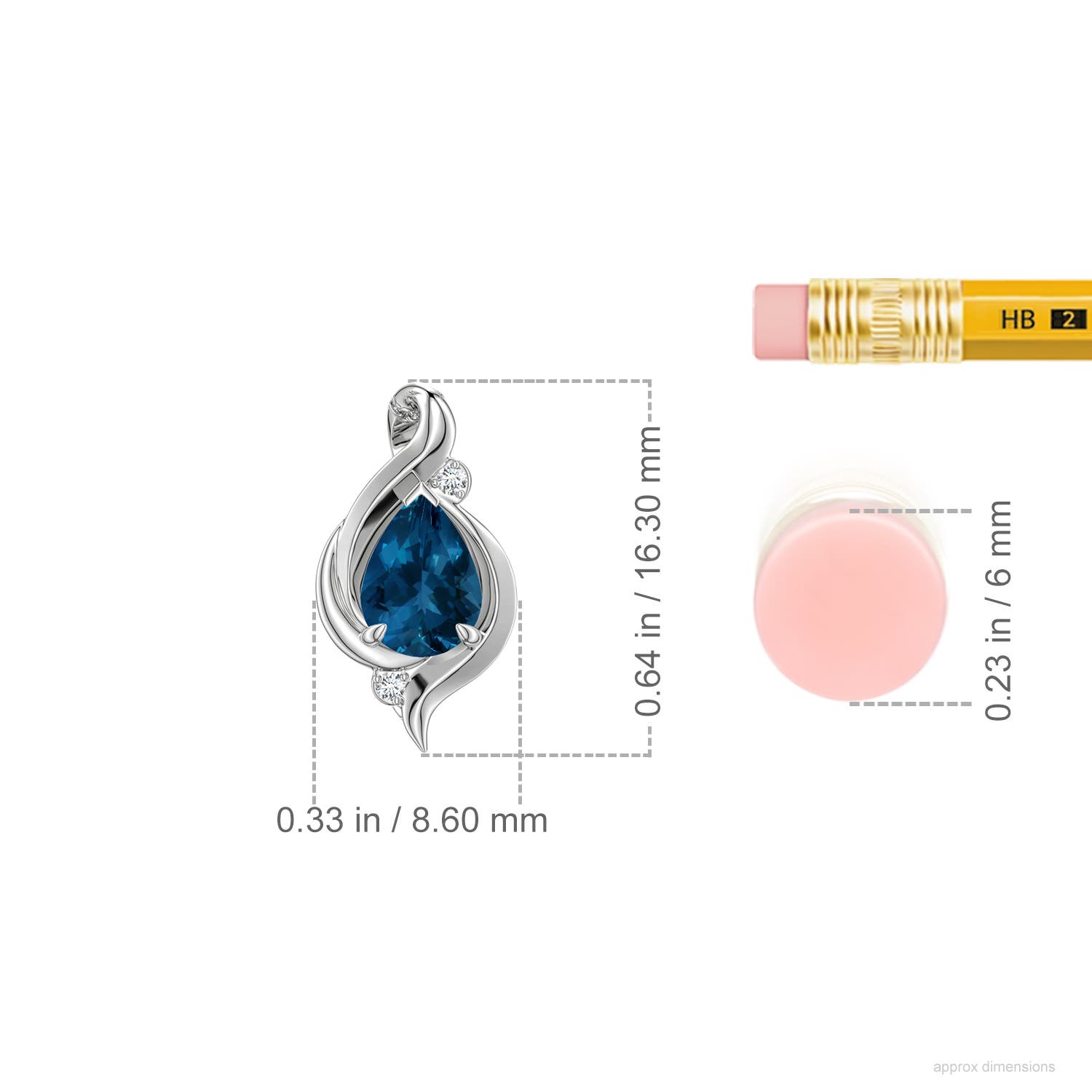 7x5mm AAA Shell Style Pear London Blue Topaz Infinity Pendant in White Gold - ruler - ruler