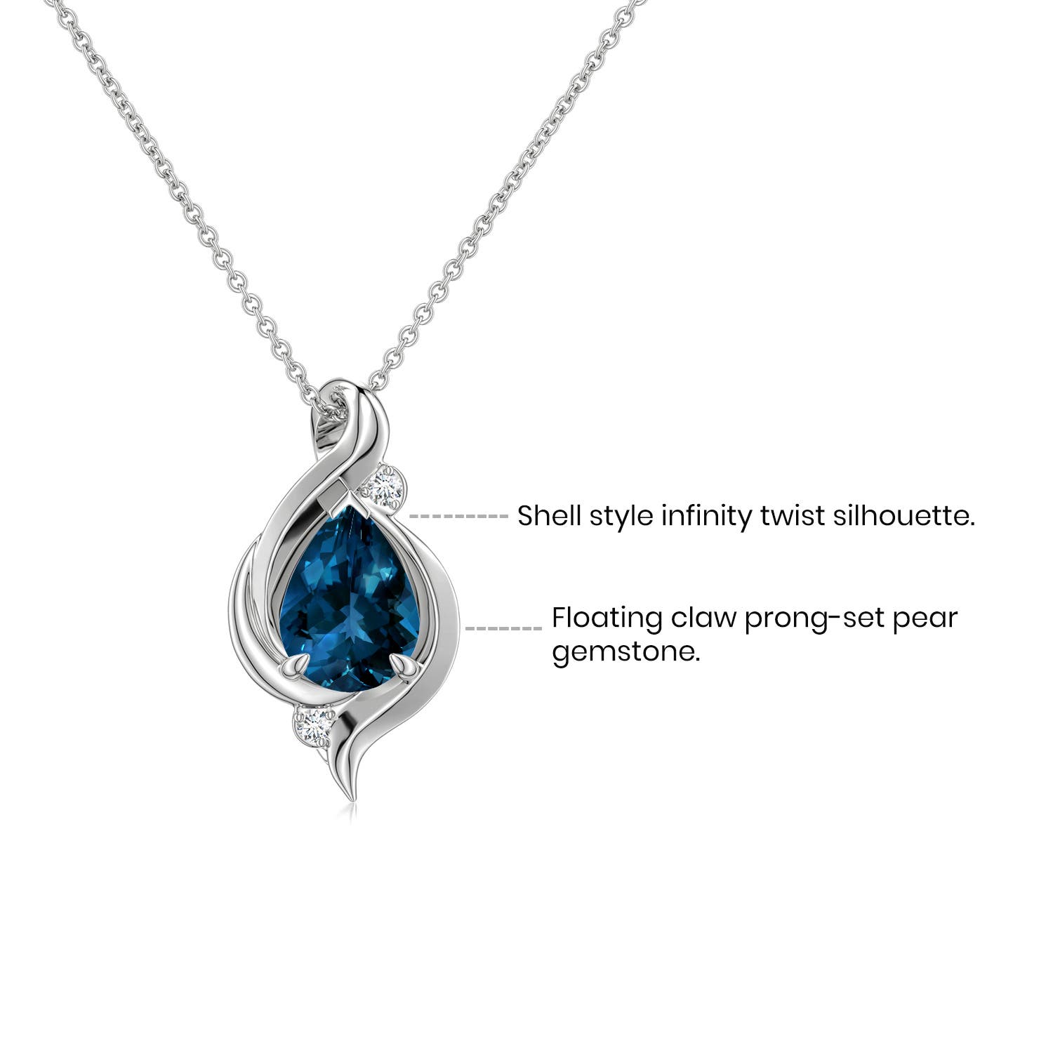 Shell Style Pear London Blue Topaz Infinity Pendant - side 1