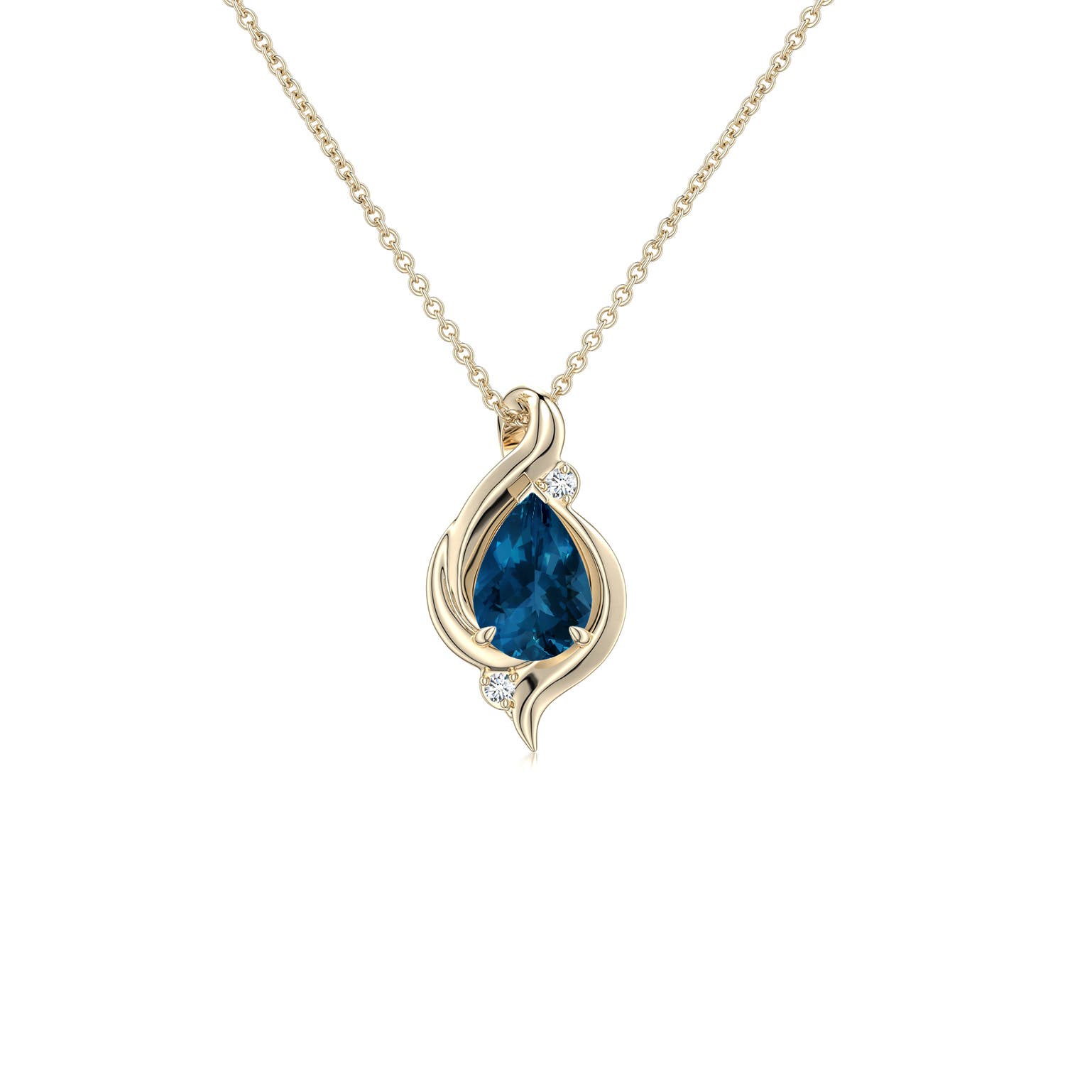 6x4mm AAA Shell Style Pear London Blue Topaz Infinity Pendant in Yellow Gold - main