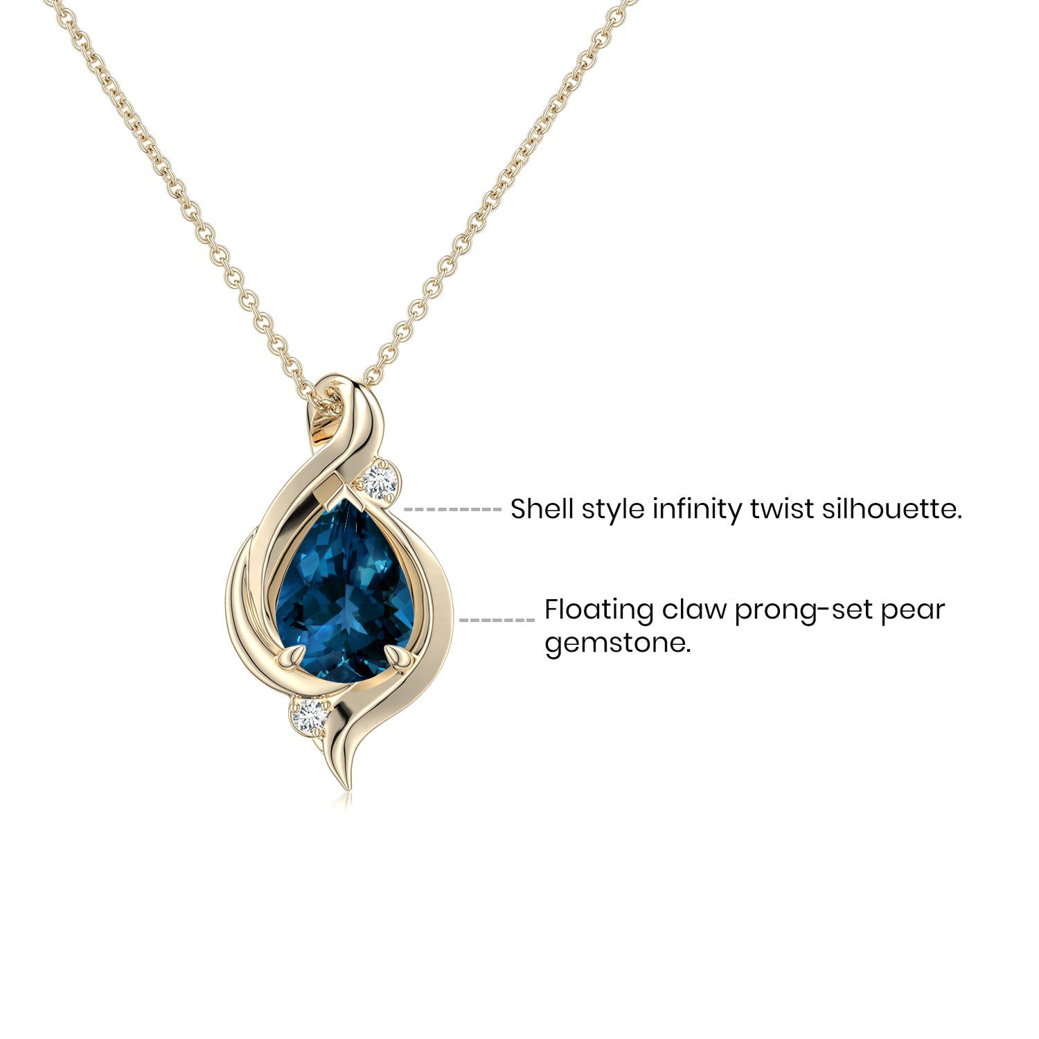 Shell Style Pear London Blue Topaz Infinity Pendant - side 1