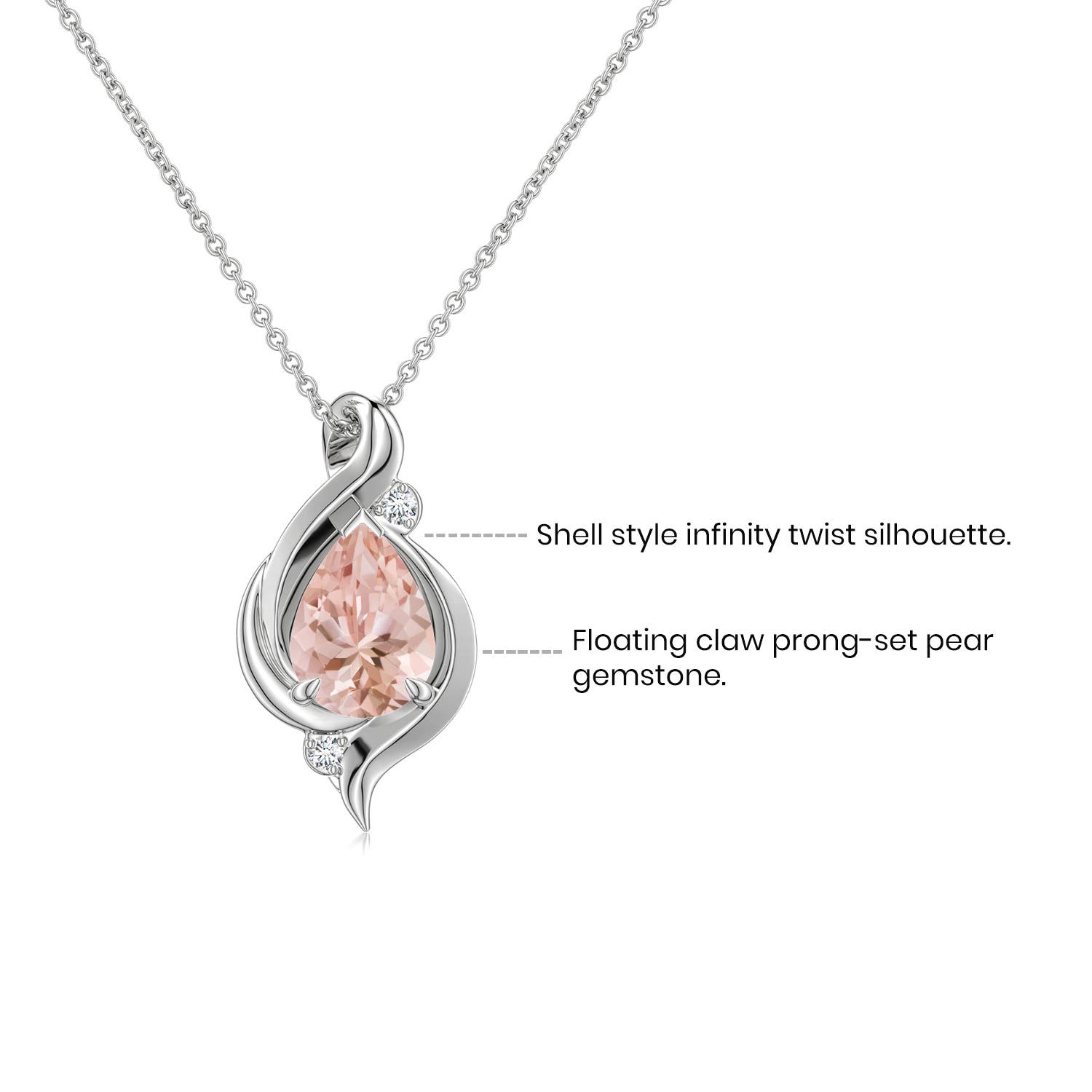 Shell Style Pear Morganite Infinity Pendant - side 1