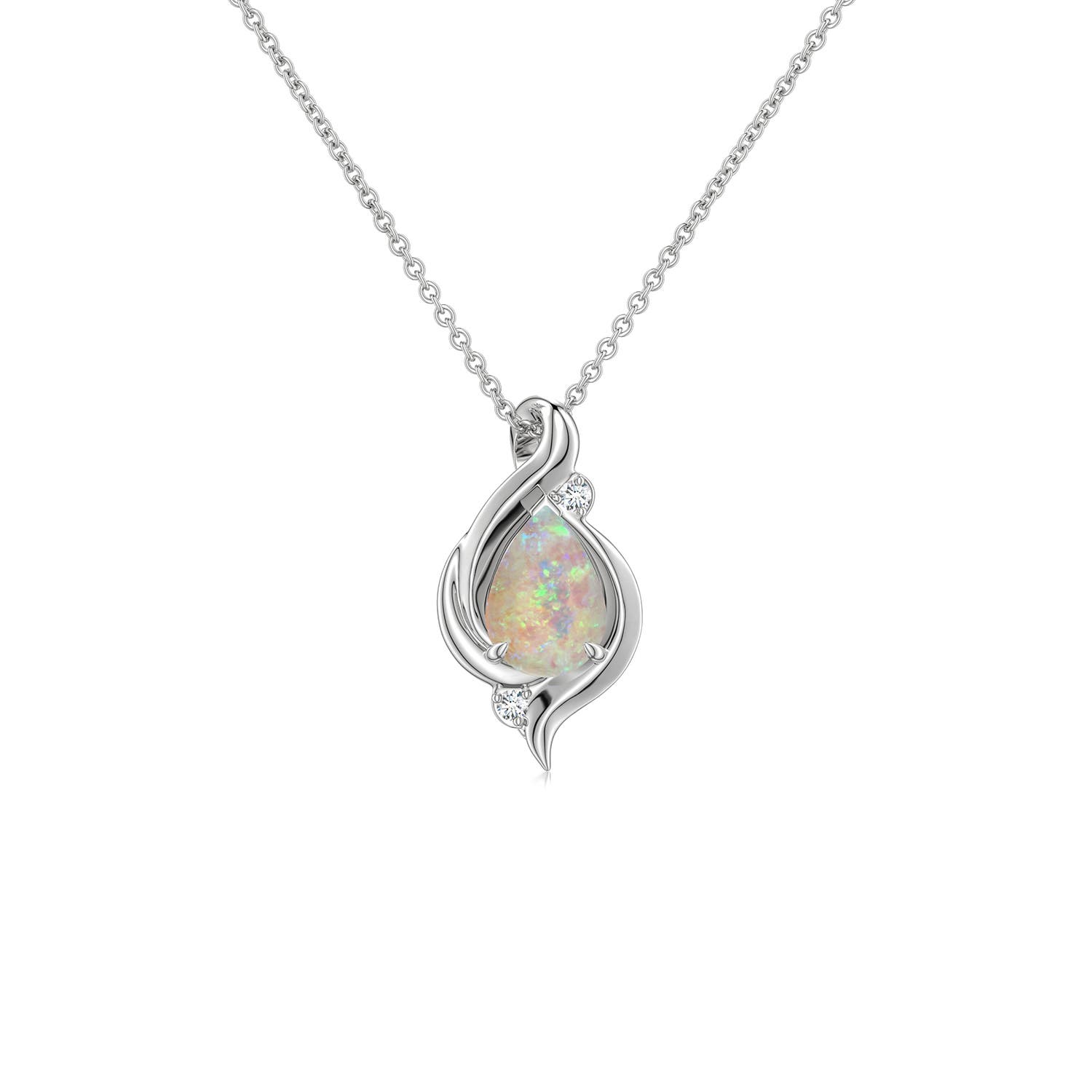 6x4mm AAAA Shell Style Pear Opal Infinity Pendant in White Gold
