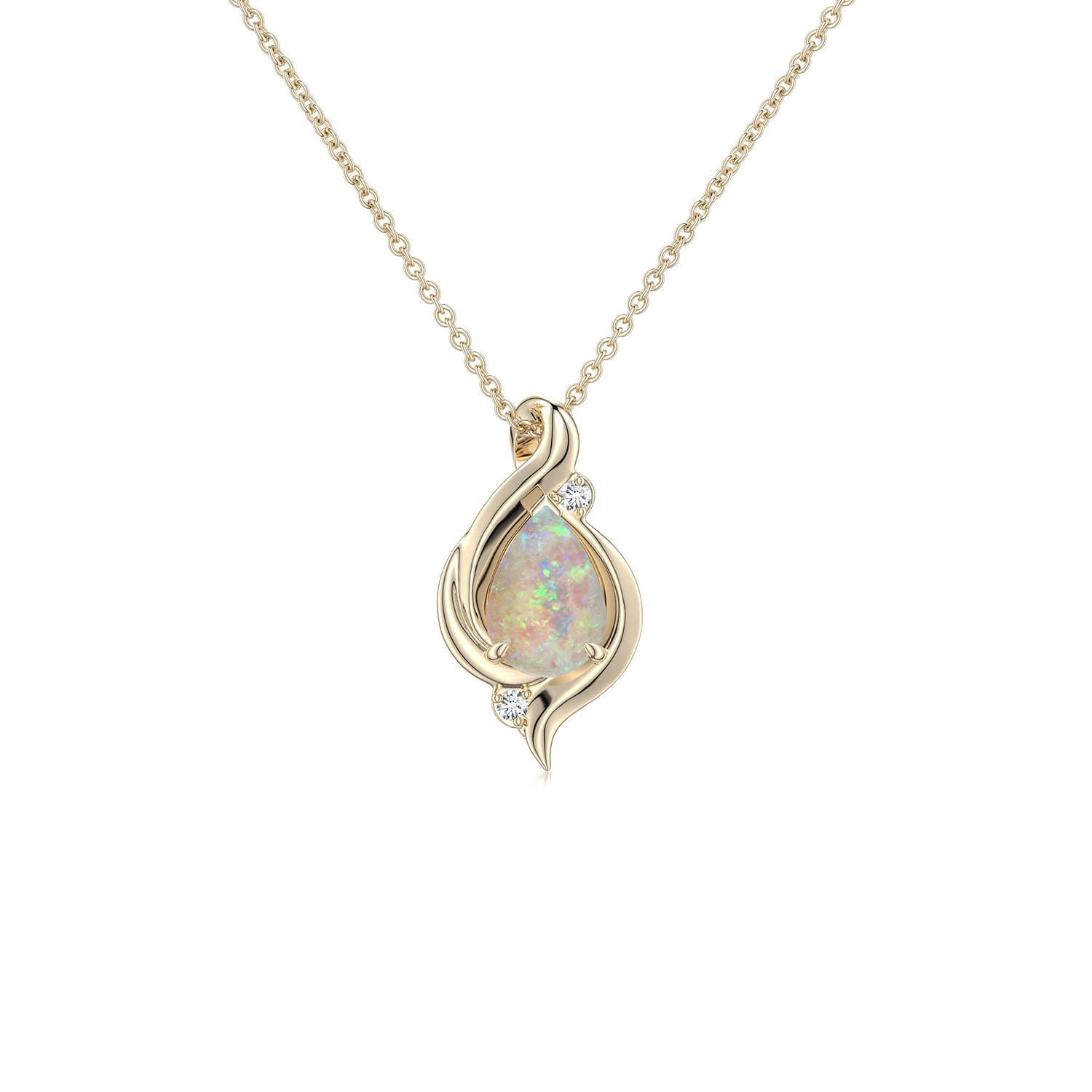 6x4mm AAAA Shell Style Pear Opal Infinity Pendant in Yellow Gold