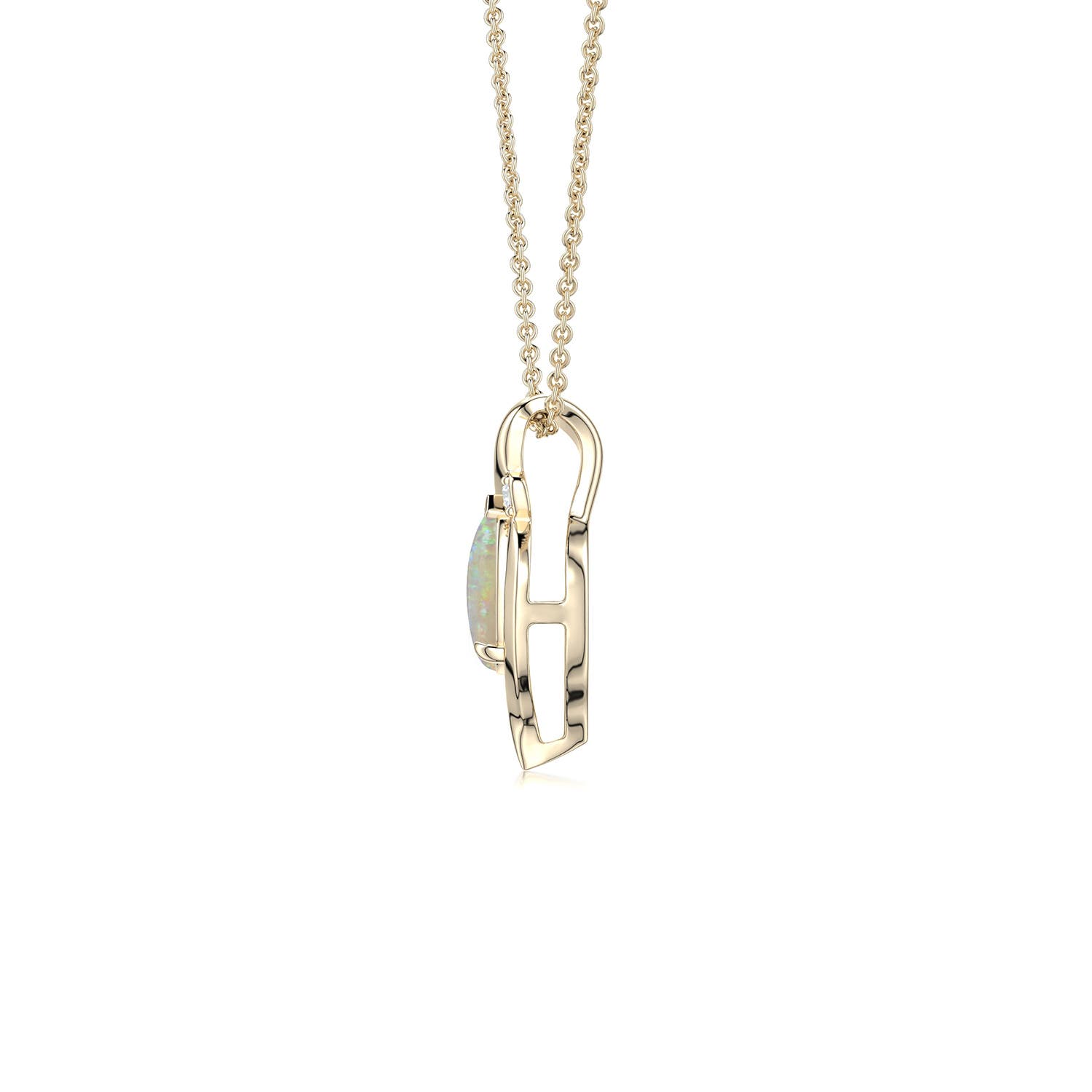 6x4mm AAAA Shell Style Pear Opal Infinity Pendant in Yellow Gold