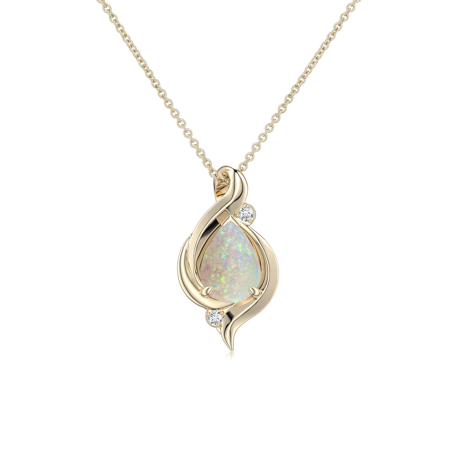 7x5mm AAA Shell Style Pear Opal Infinity Pendant in Yellow Gold