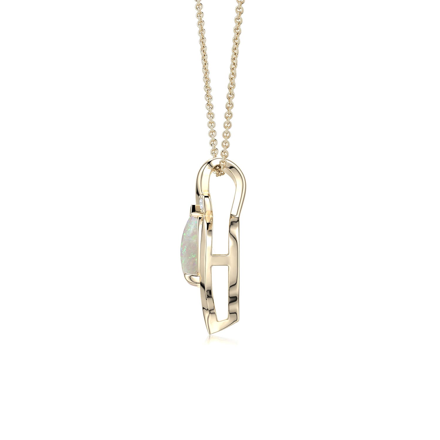 7x5mm AAA Shell Style Pear Opal Infinity Pendant in Yellow Gold