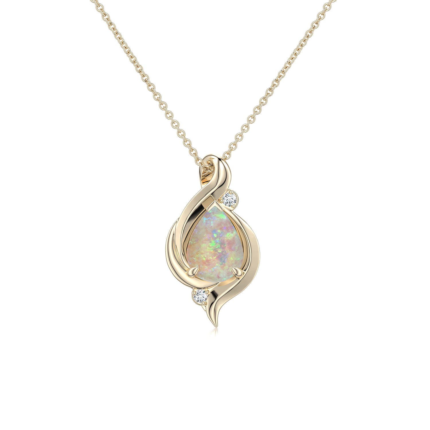 7x5mm AAAA Shell Style Pear Opal Infinity Pendant in 18K Yellow Gold