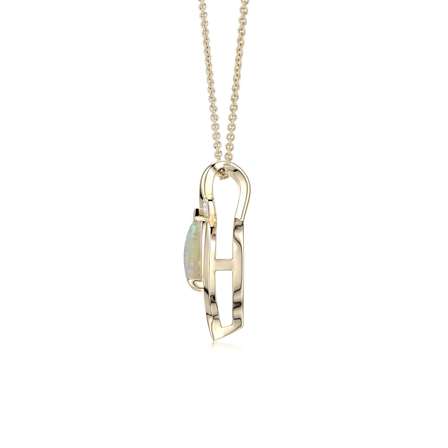 7x5mm AAAA Shell Style Pear Opal Infinity Pendant in 18K Yellow Gold