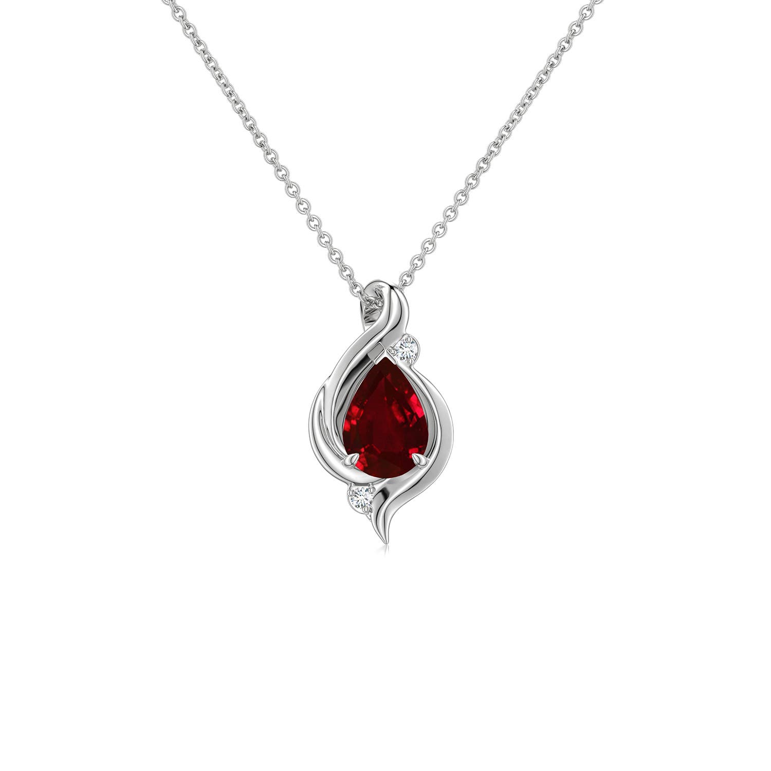 6x4mm AAAA Shell Style Pear Ruby Infinity Pendant in 18K White Gold
