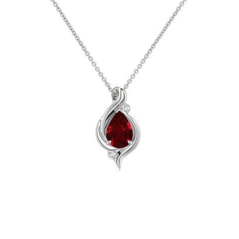 6x4mm AAAA Shell Style Pear Ruby Infinity Pendant in 18K White Gold