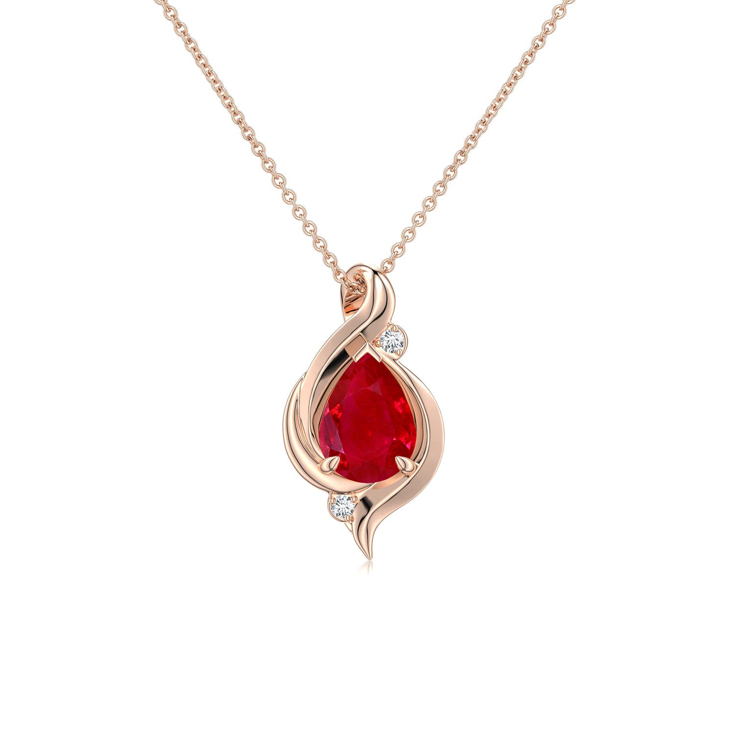 7x5mm AAA Shell Style Pear Ruby Infinity Pendant in Rose Gold