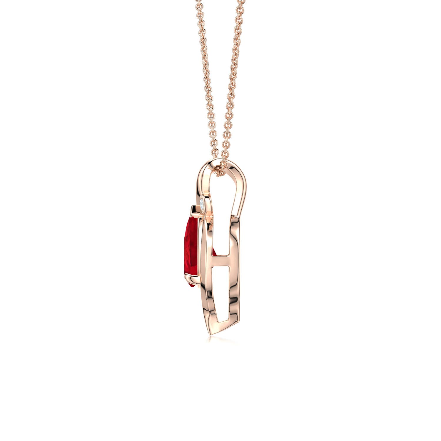 7x5mm AAA Shell Style Pear Ruby Infinity Pendant in Rose Gold - side 2