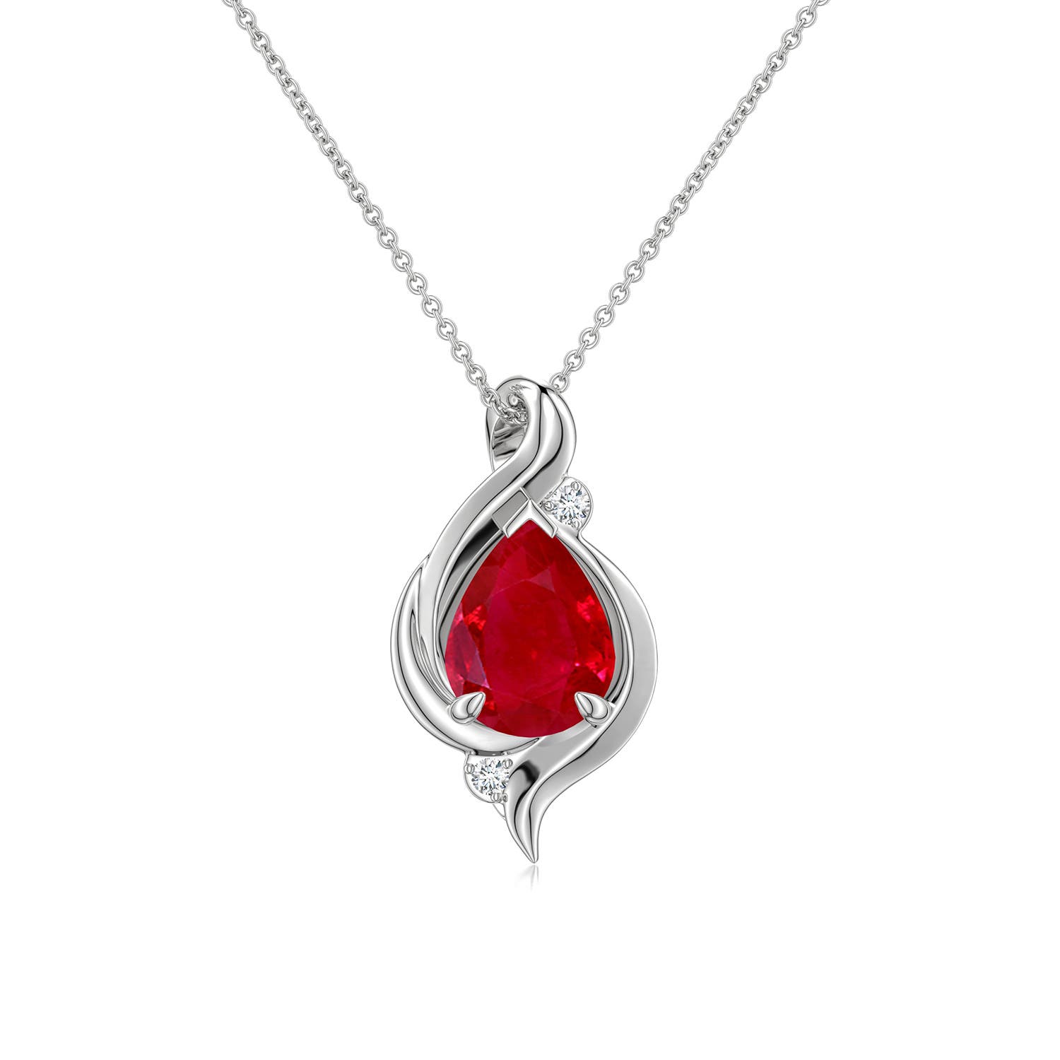 8x6mm AAA Shell Style Pear Ruby Infinity Pendant in White Gold