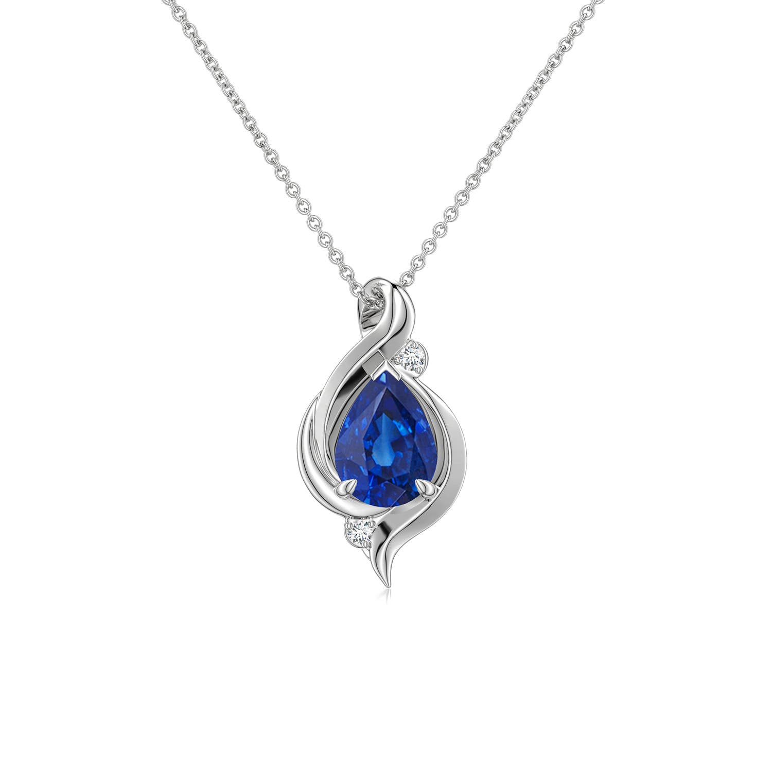 7x5mm AAA Shell Style Pear Blue Sapphire Infinity Pendant in White Gold