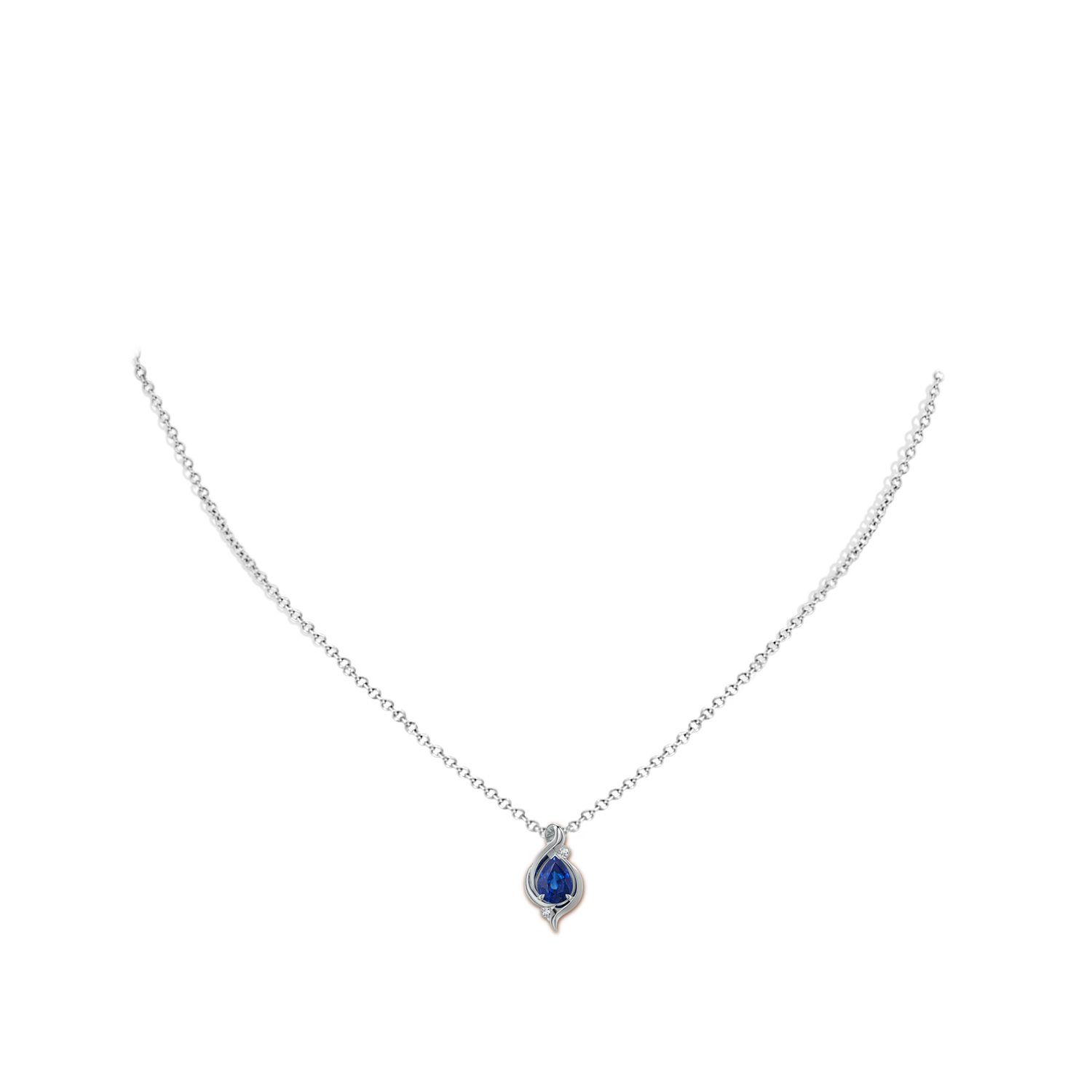 7x5mm AAA Shell Style Pear Blue Sapphire Infinity Pendant in White Gold - body_neck