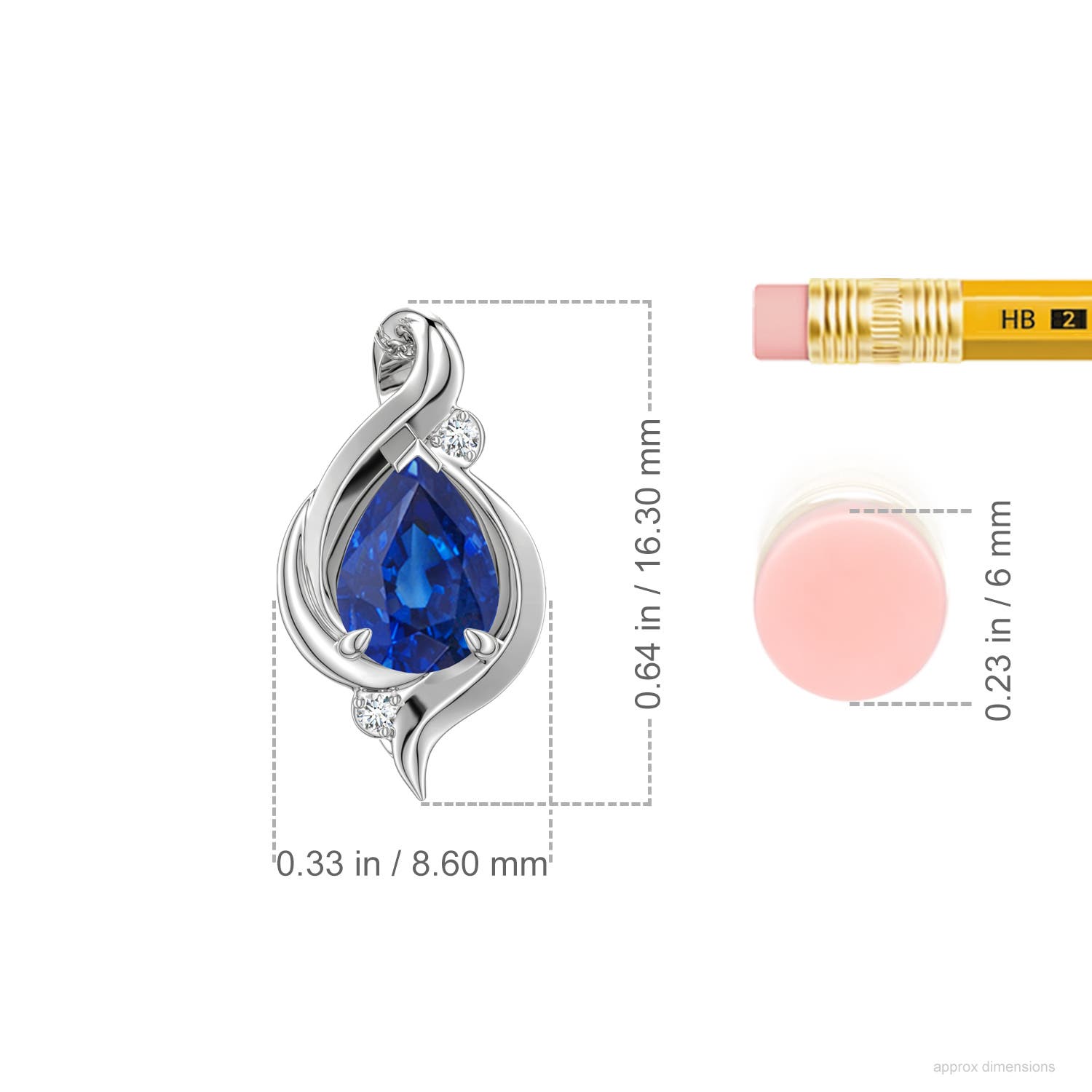 7x5mm AAA Shell Style Pear Blue Sapphire Infinity Pendant in White Gold - ruler