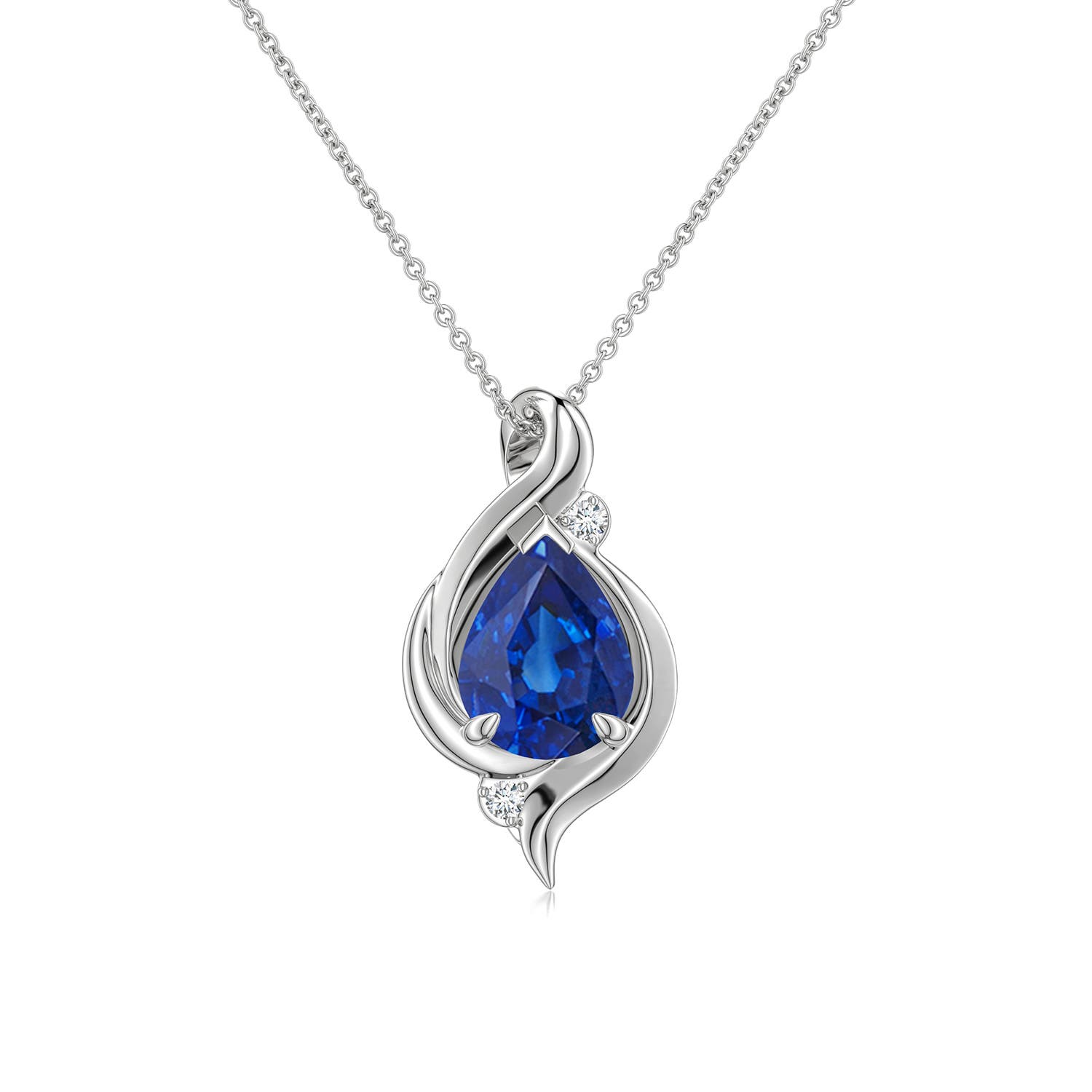 8x6mm AAA Shell Style Pear Blue Sapphire Infinity Pendant in White Gold