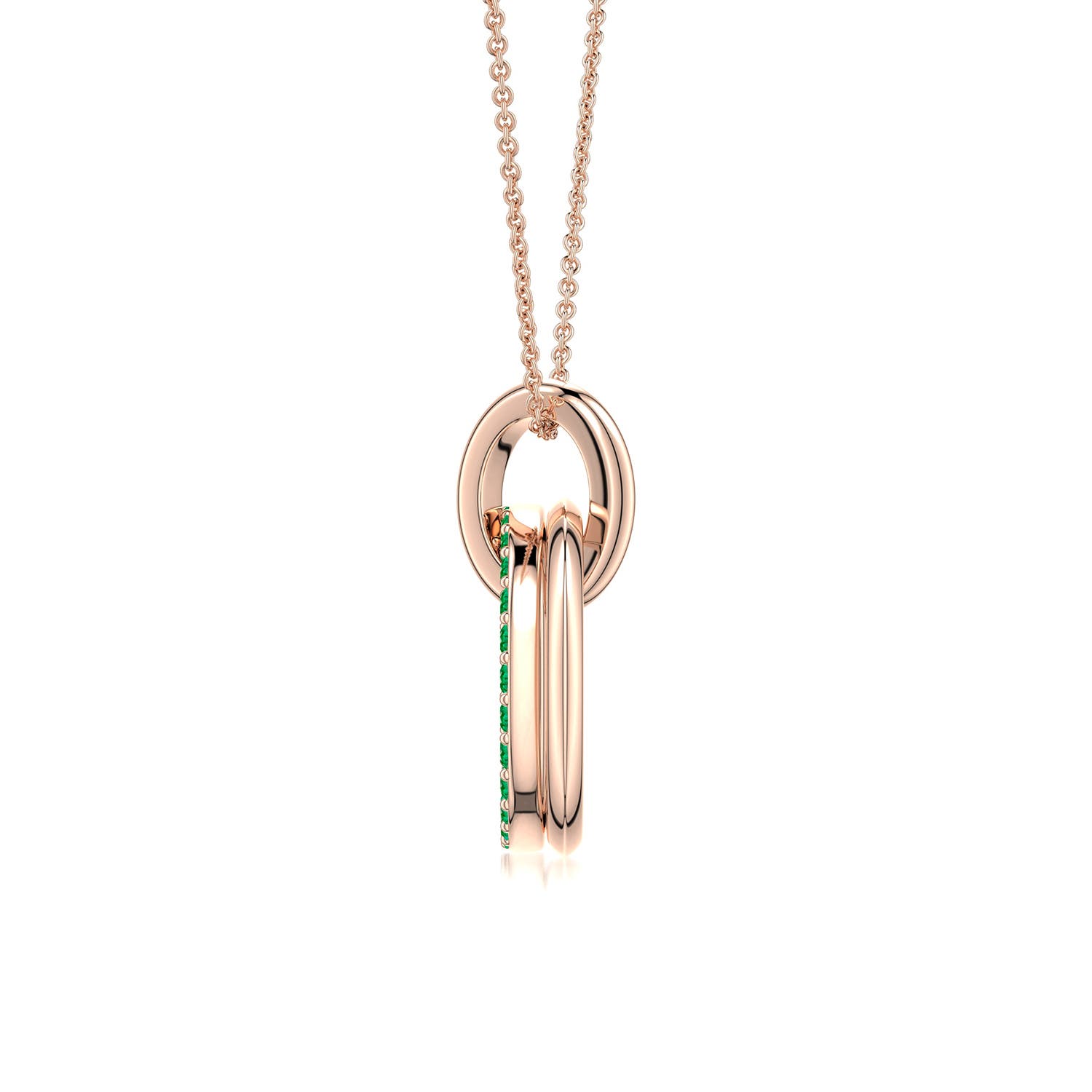 1.2mm AAA Interlocking Emerald Open Circle Pendant in Rose Gold