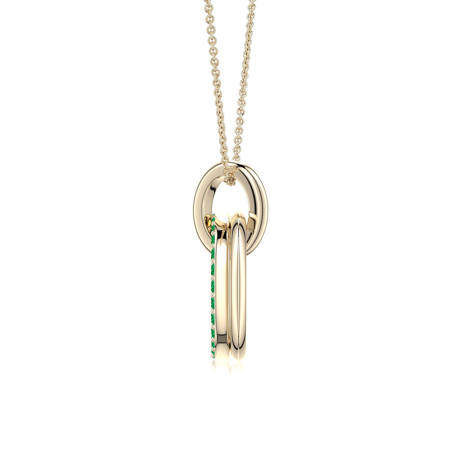 1.2mm AAA Interlocking Emerald Open Circle Pendant in Yellow Gold