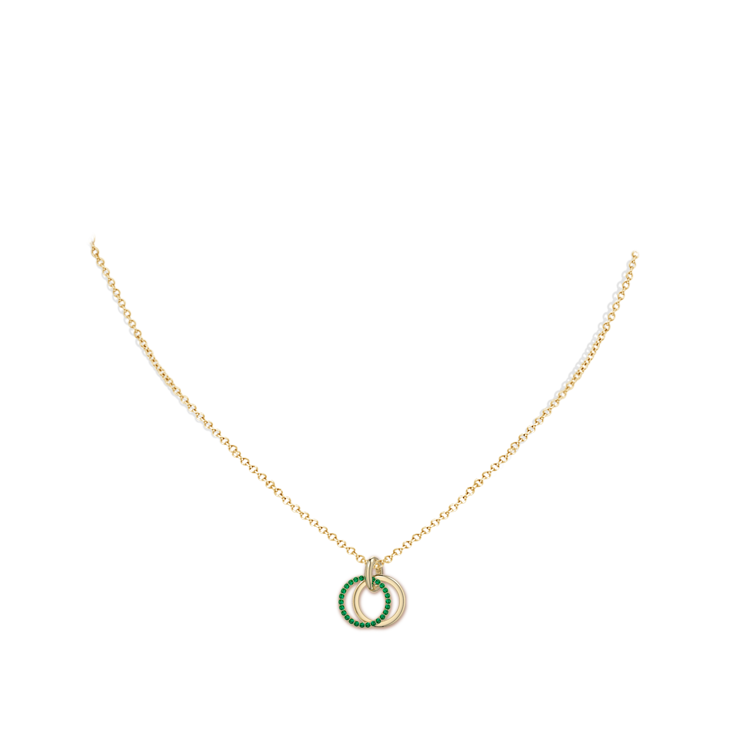 1.2mm AAA Interlocking Emerald Open Circle Pendant in Yellow Gold - body_neck