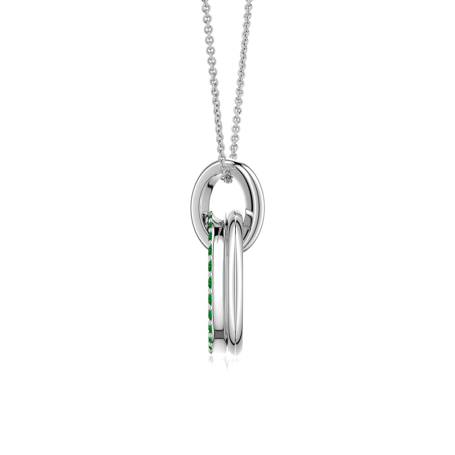 1.2mm AAAA Interlocking Emerald Open Circle Pendant in 18K White Gold