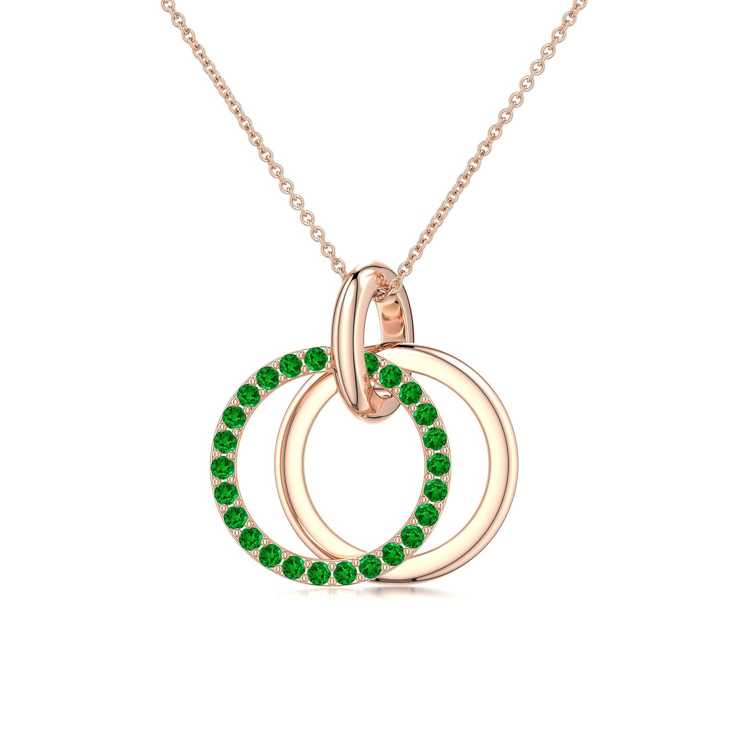 1.2mm AAAA Interlocking Emerald Open Circle Pendant in Rose Gold