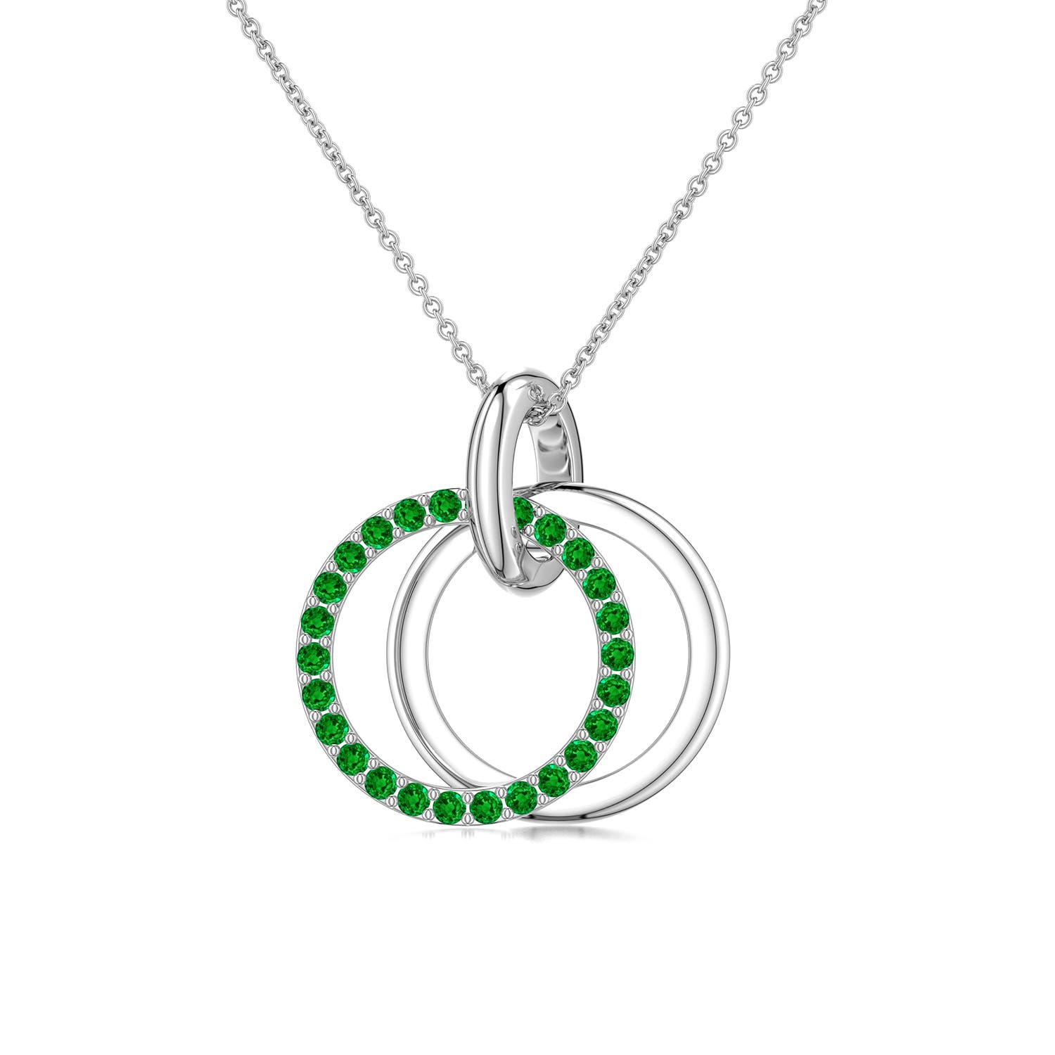 1.2mm AAAA Interlocking Emerald Open Circle Pendant in S999 Silver