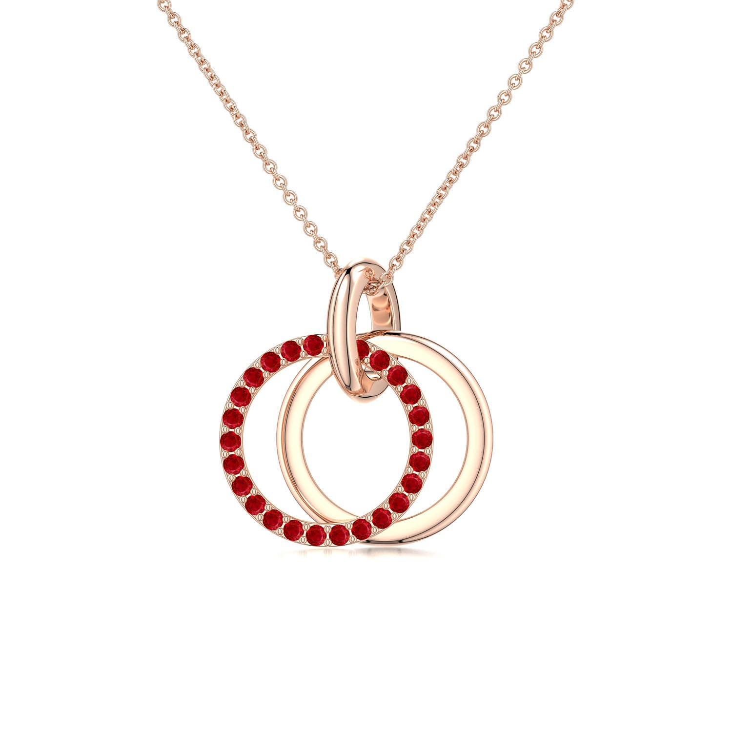 1.1mm AAA Interlocking Ruby Open Circle Pendant in Rose Gold