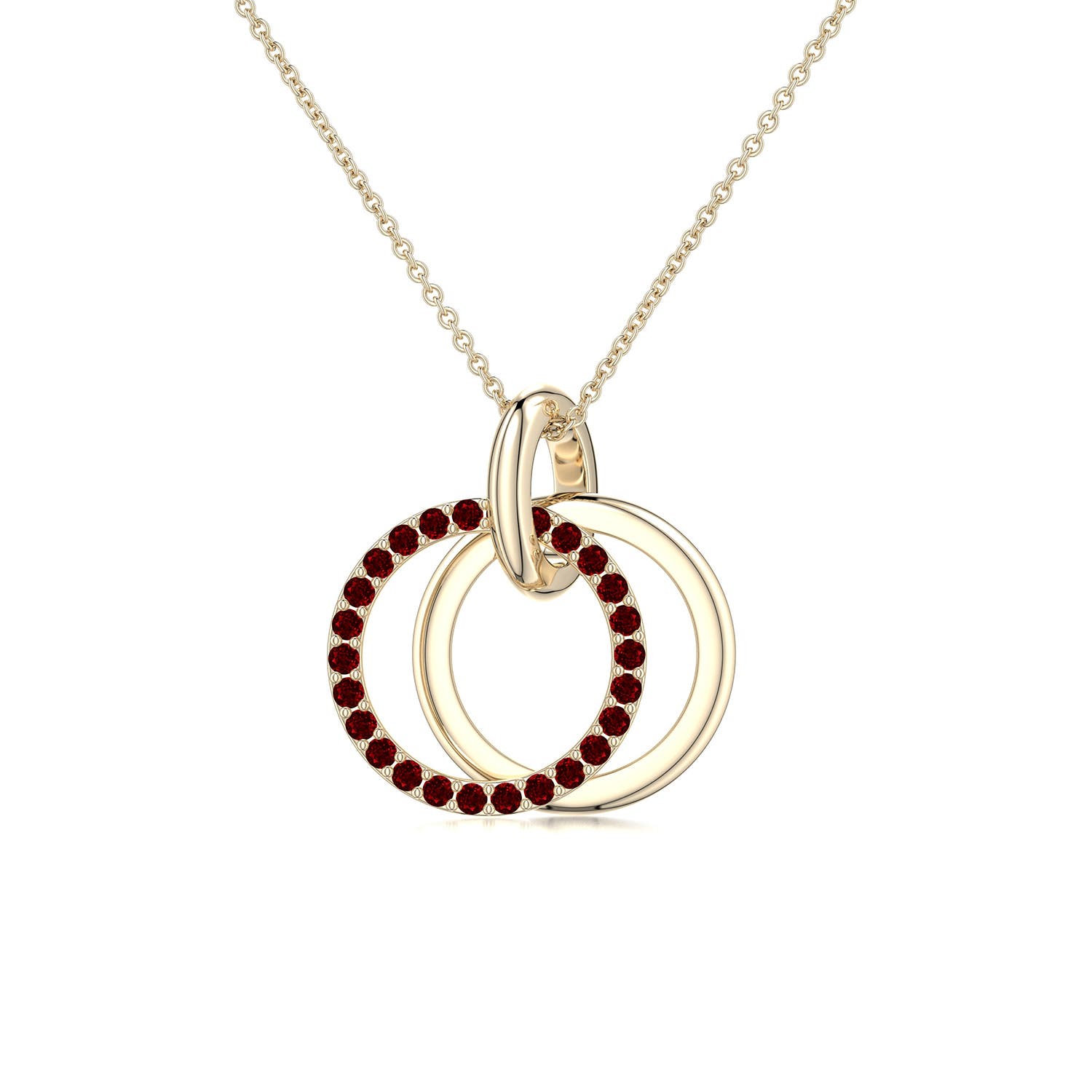 1.1mm AAAA Interlocking Ruby Open Circle Pendant in Yellow Gold