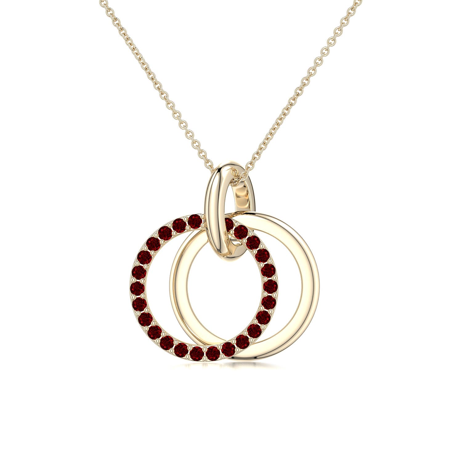 1.2mm AAAA Interlocking Ruby Open Circle Pendant in Yellow Gold