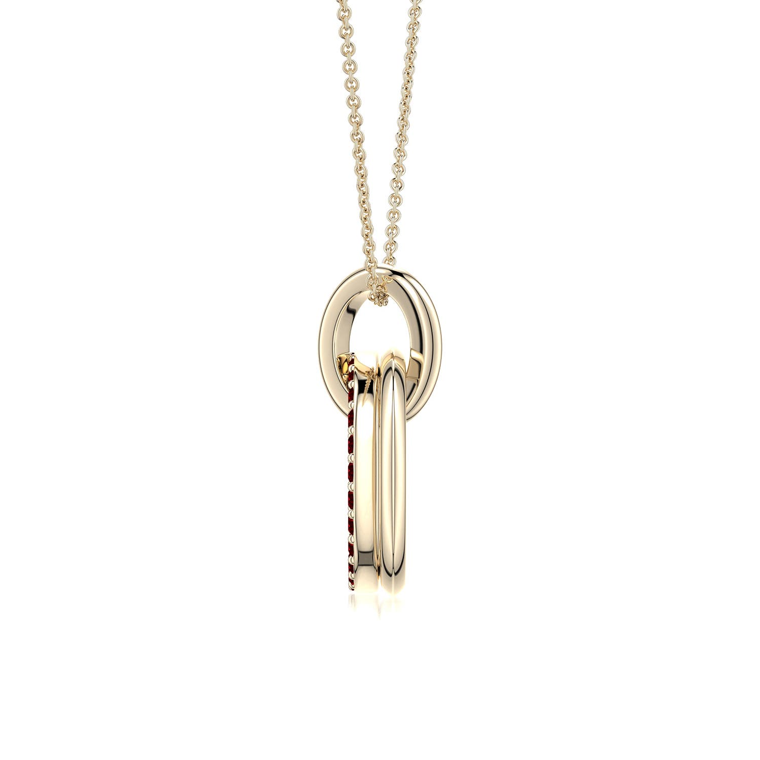 1.2mm AAAA Interlocking Ruby Open Circle Pendant in Yellow Gold