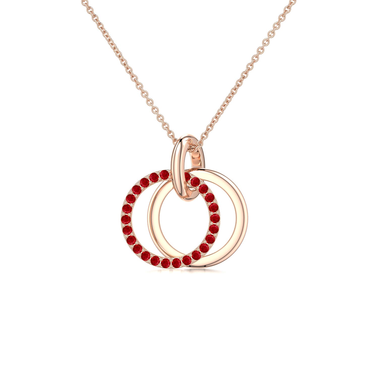 1mm AAA Interlocking Ruby Open Circle Pendant in Rose Gold