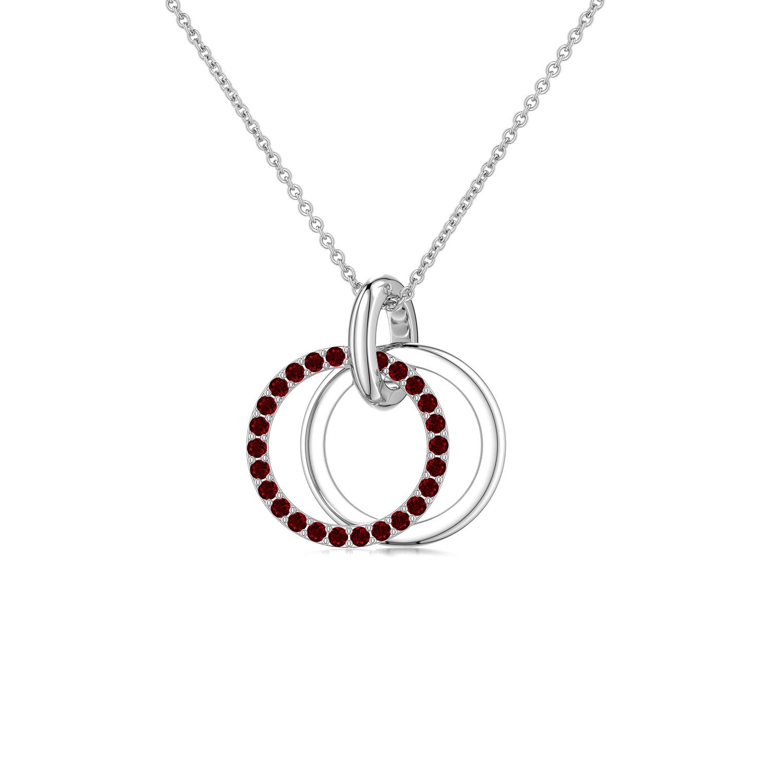 1mm AAAA Interlocking Ruby Open Circle Pendant in White Gold