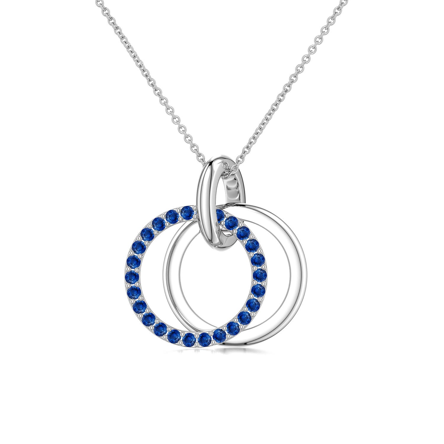 1.2mm AAA Interlocking Blue Sapphire Open Circle Pendant in White Gold