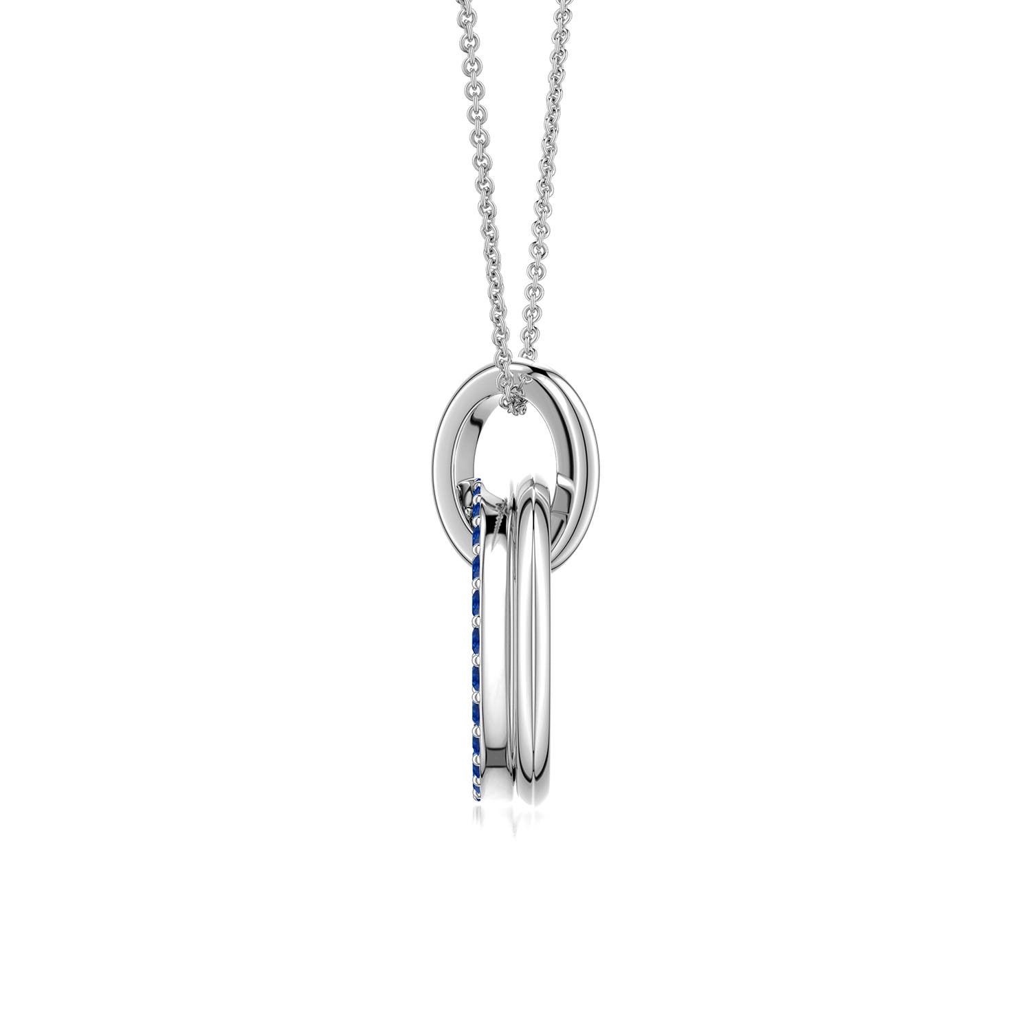 1.2mm AAA Interlocking Blue Sapphire Open Circle Pendant in White Gold - side 2