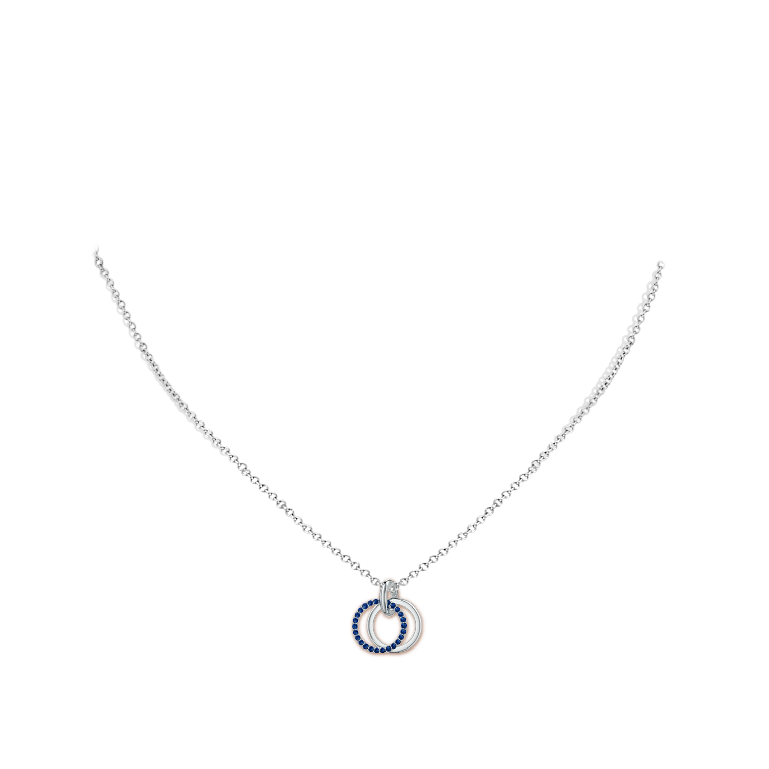 1.2mm AAA Interlocking Blue Sapphire Open Circle Pendant in White Gold - body_neck