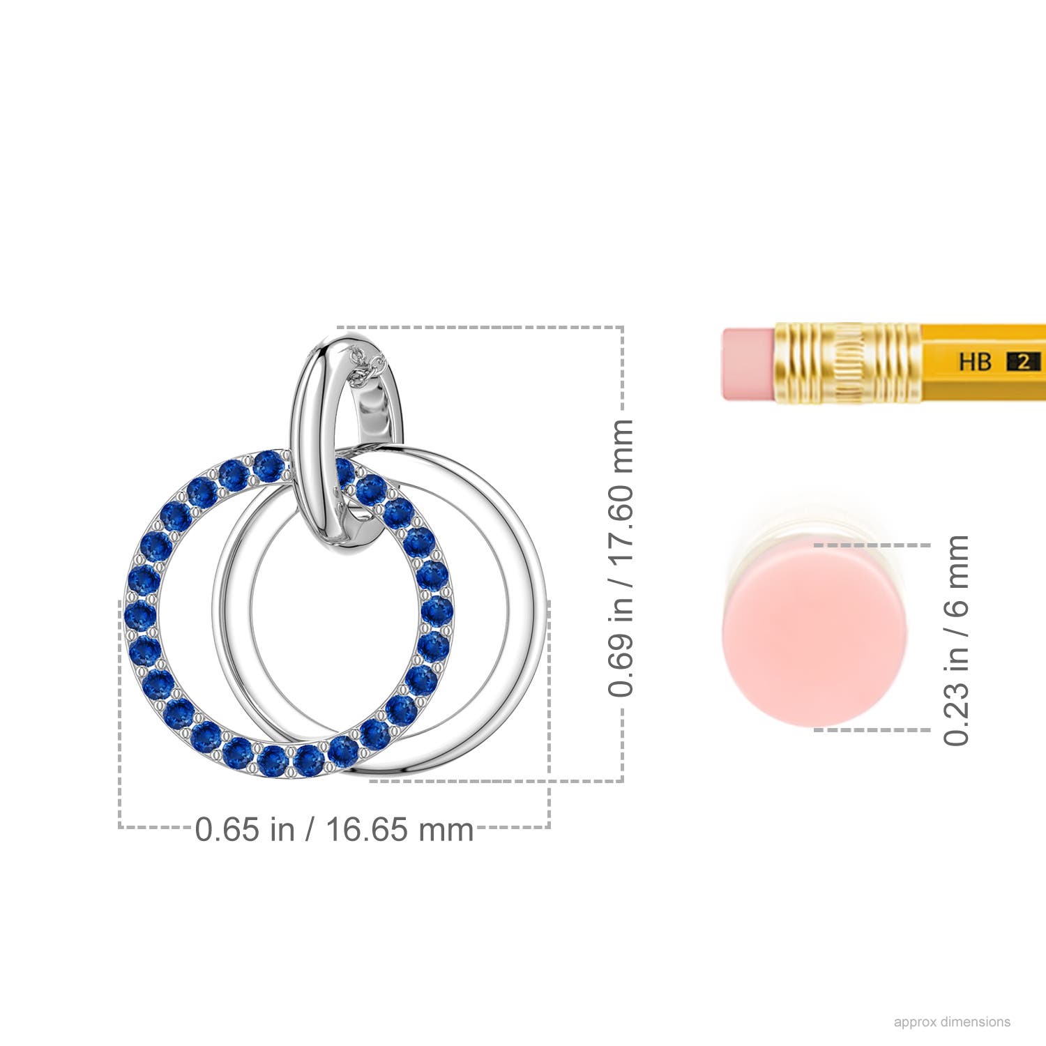 1.2mm AAA Interlocking Blue Sapphire Open Circle Pendant in White Gold - ruler