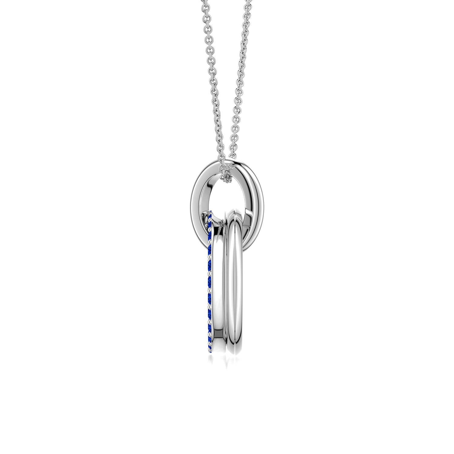 1.2mm AAAA Interlocking Blue Sapphire Open Circle Pendant in White Gold