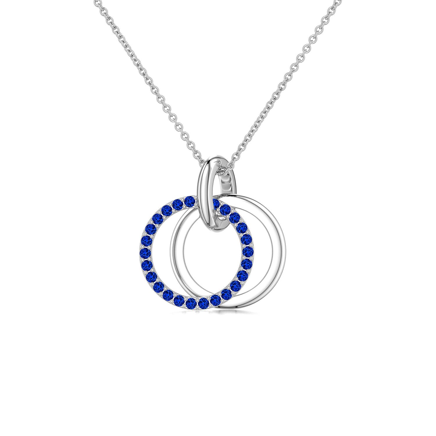 1mm AAAA Interlocking Blue Sapphire Open Circle Pendant in White Gold
