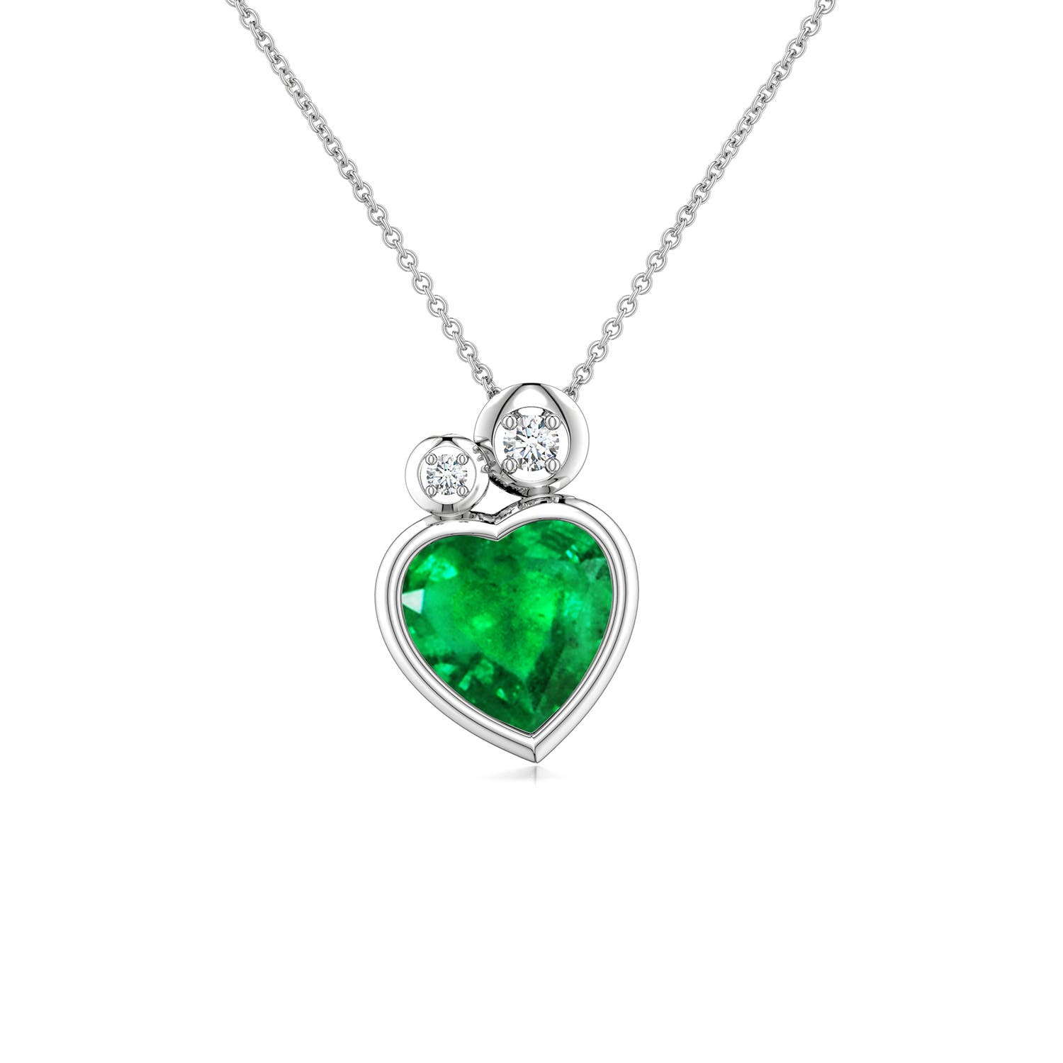 7mm AAA Bezel-Set Heart-Shaped Emerald Pendant in White Gold
