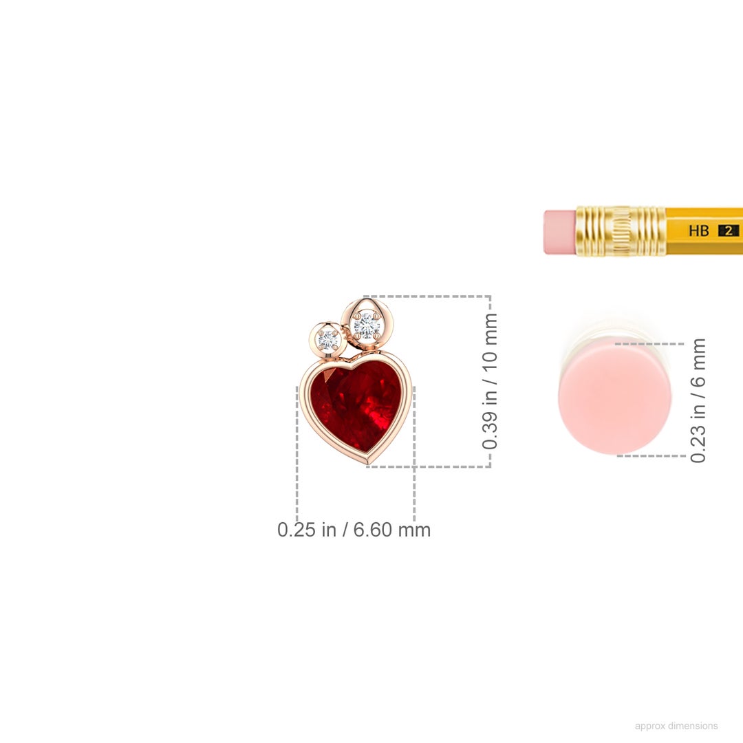 5mm AAAA Bezel-Set Heart-Shaped Ruby Pendant in Rose Gold - ruler