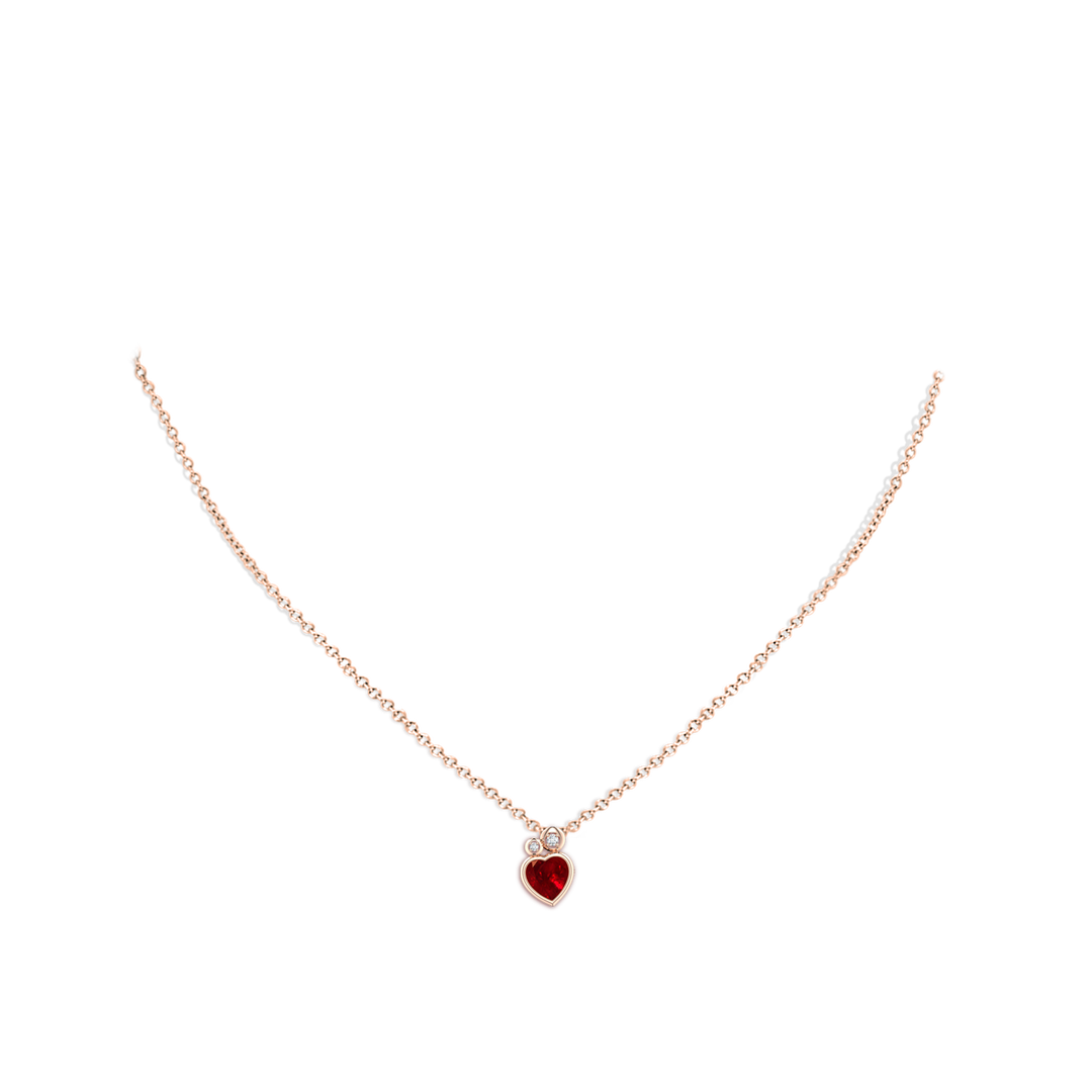 5mm AAAA Bezel-Set Heart-Shaped Ruby Pendant in Rose Gold - body_neck
